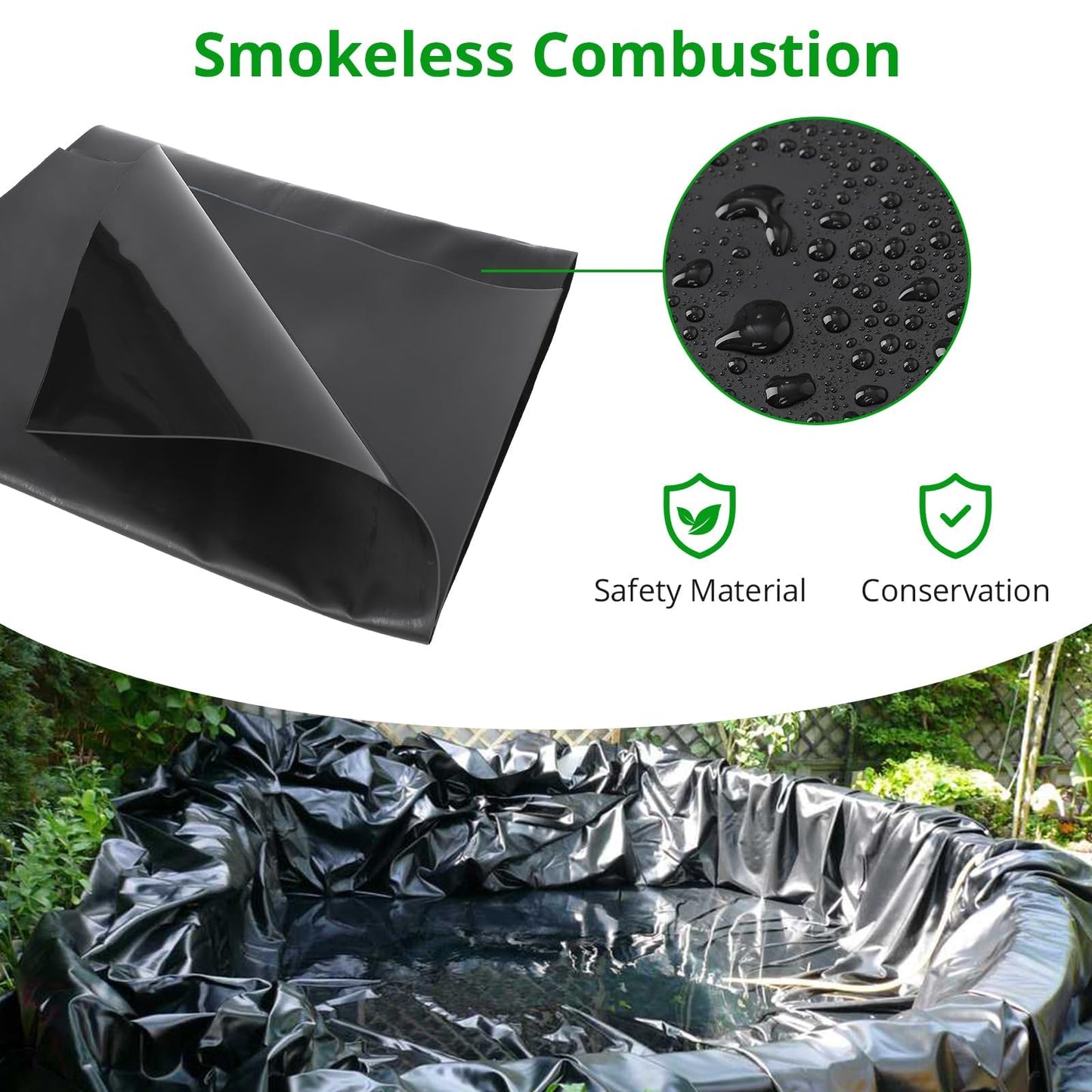 IDEALHOUSE HDPE Pond Liner, 10 x 13 ft, 20 Mil, UV and Puncture Resistant, Easy-Cut Flexible Liner for Koi Ponds, Waterfalls, and Water Gardens, Black