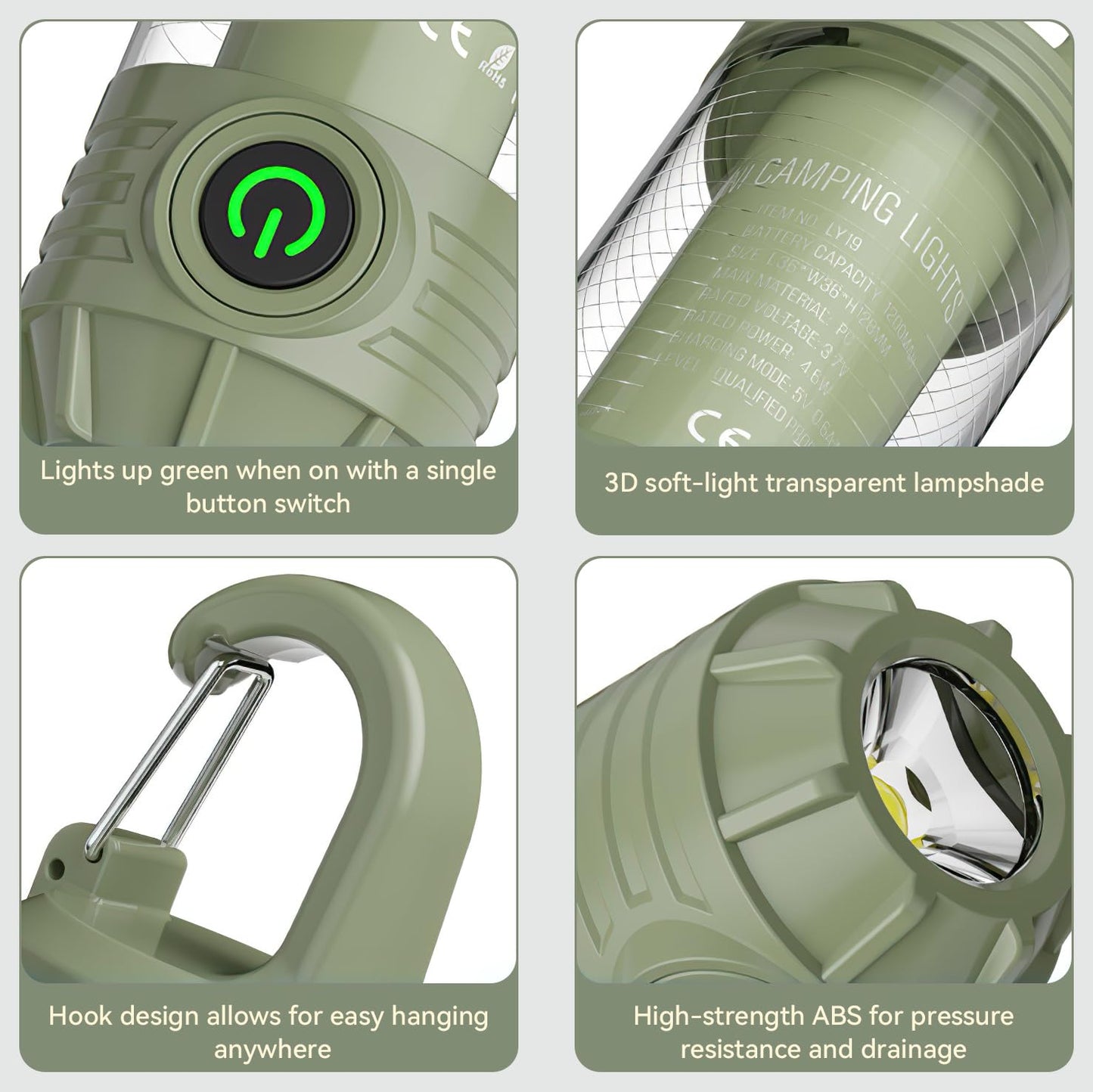Ultra Bright Camping Lantern, 1200mAh Camping Lights with 3 Colors & 4 Brightness, SOS, Max 1500LM, Waterproof Rechargeable Flashlight Lantern for Power