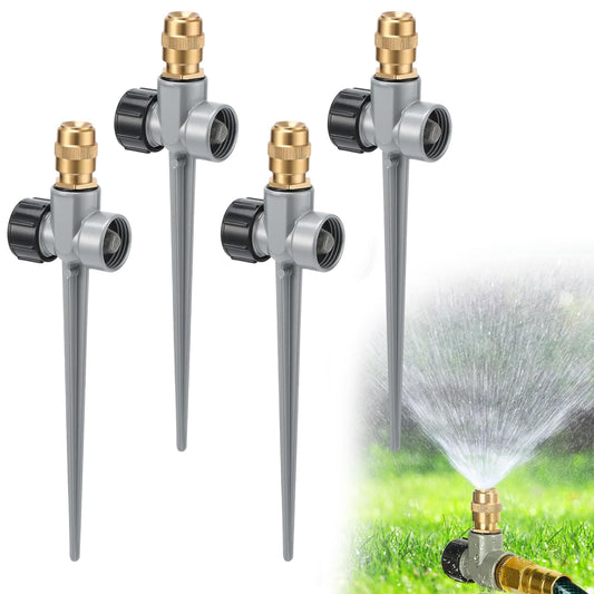 4 Pack Metal Lawn Sprinklers for Yard - 360° Coverage Water Sprinklers, Adjustable Brass Nozzle with Aluminum Alloy Spike Base for Medium Garden Irrigation