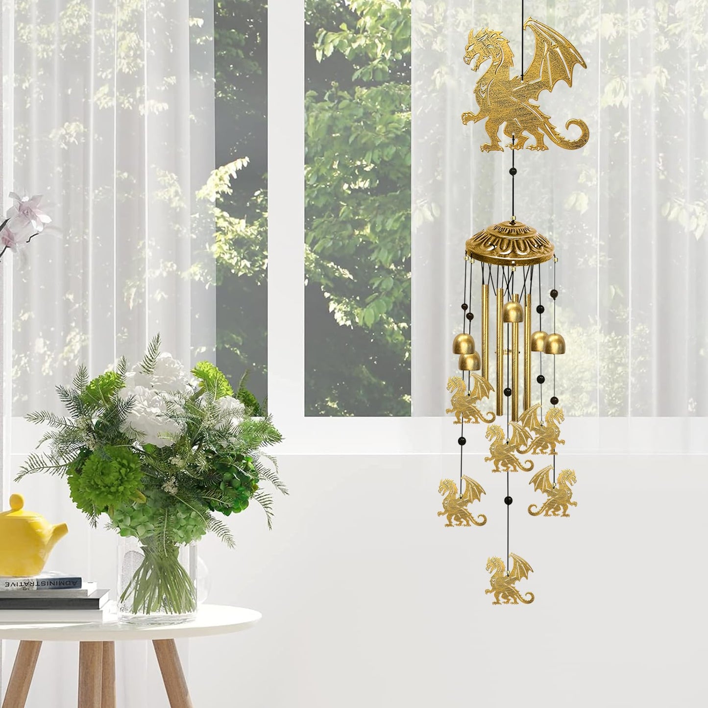 Dragon Wind Chimes for Outside - Indoors Metal Windchime S Hook Inspirational Wall Patio Garden Porch Yard Art Party Home Decor, Unique Housewarming Memorial Festival Gifts for Men/Women/Dad/Grandpa