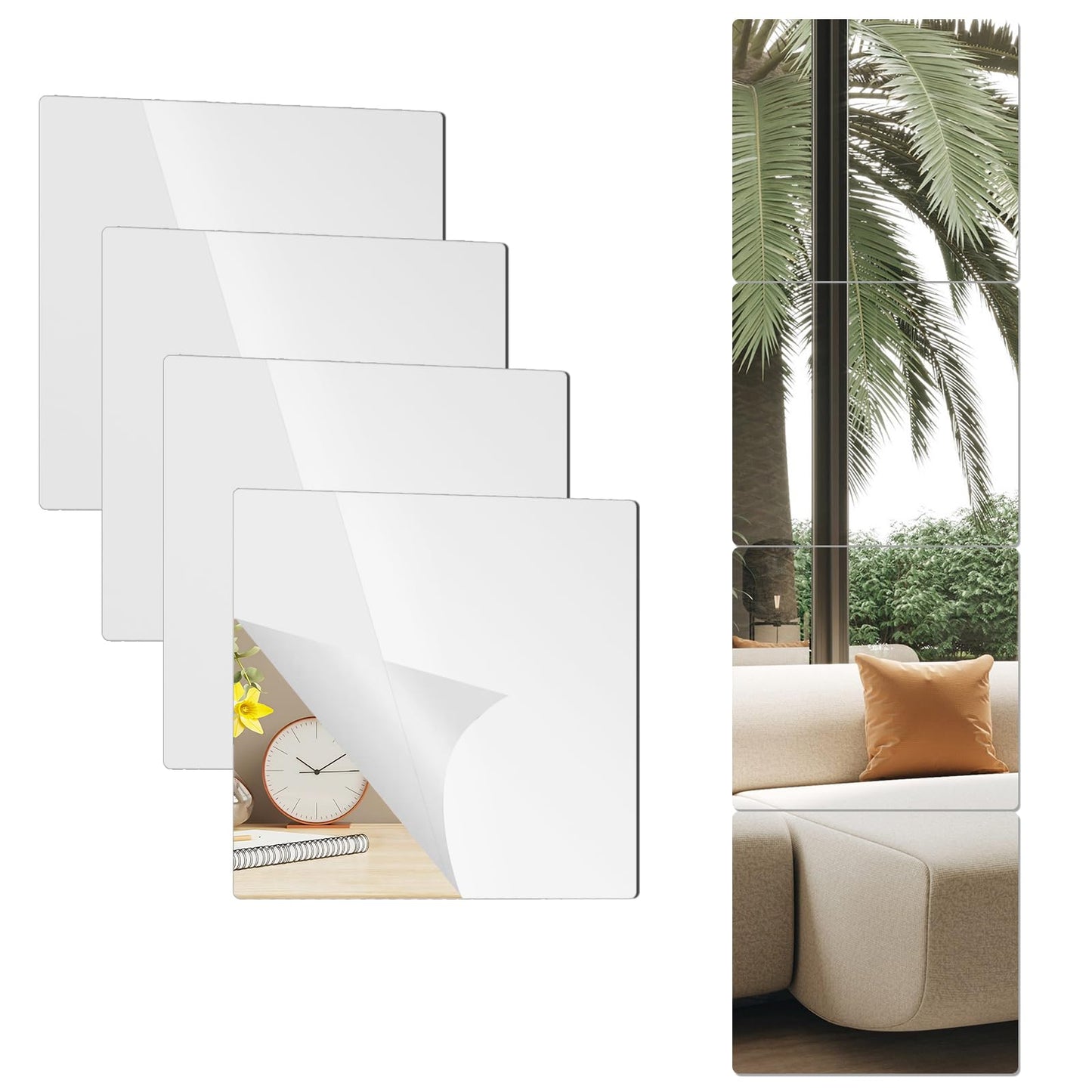 PopularLdo 6 Pack 14"x12" Shatterproof Acrylic Mirror Tiles – Self-Adhesive, Unbreakable Wall Mirrors for Kids Room, Bathroom, Bedroom, Closet Door, or Home Gym