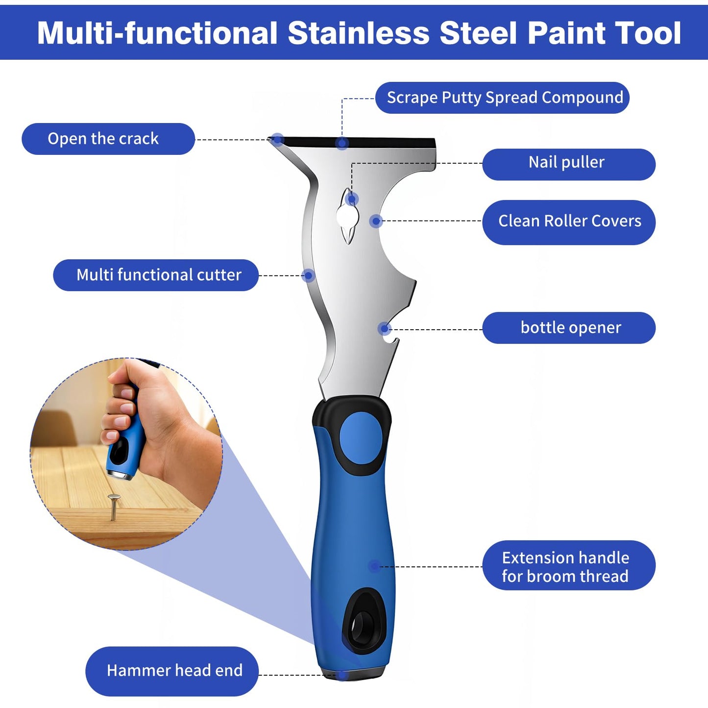 Rhibak Drywall Hand Tools Kit, Drywall Knife Set with Putty Knives, Taping Knives, Aluminum Hawk, Mud Pan, Flat Finishing Trowel, Multi-Fuctional Paniter Scraper