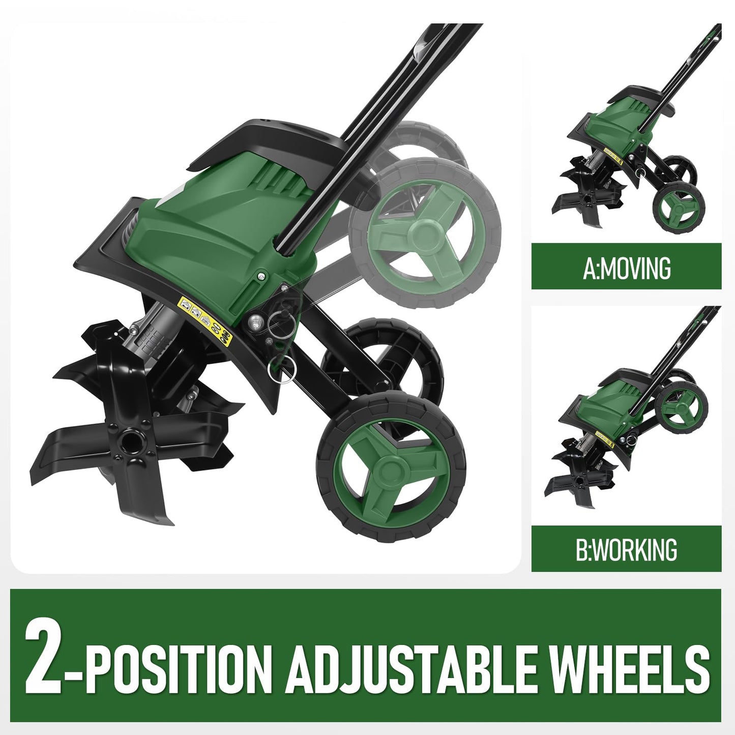 14-Inch Electric Tiller Cultivator, 10A 360RPM Corded Rototiller with 8.7-Inch Tillling Depth, 4X4 Steel Tines for Garden/Lawn/Yard/Soil Aeration/Soil Cultivation