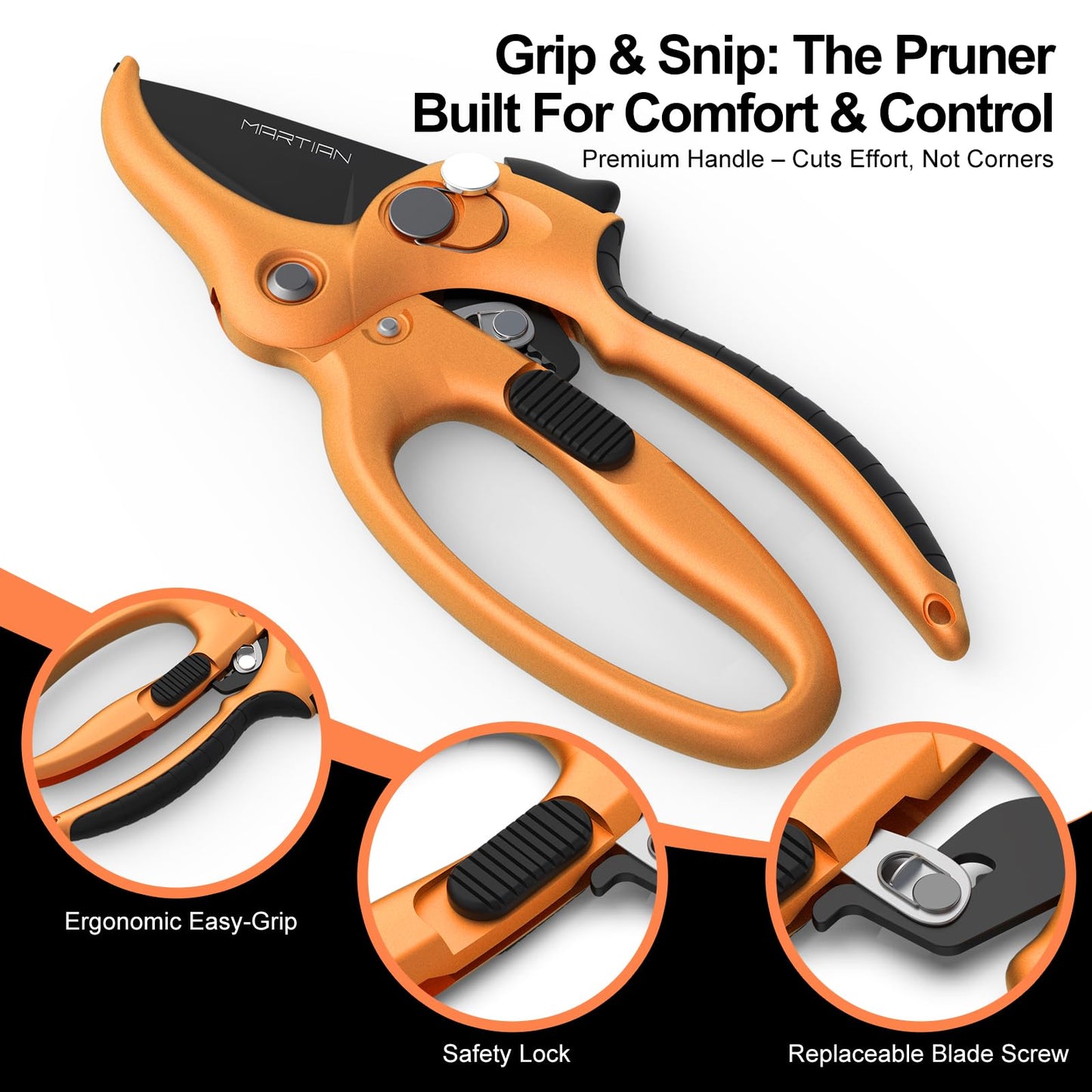 8" Detachable Blade Garden Shears – Heavy-Duty SK5 High Carbon Steel, Easy-Release Blades for Pruning, Trimming & Cleanup | Ergonomic Non-Slip Grip