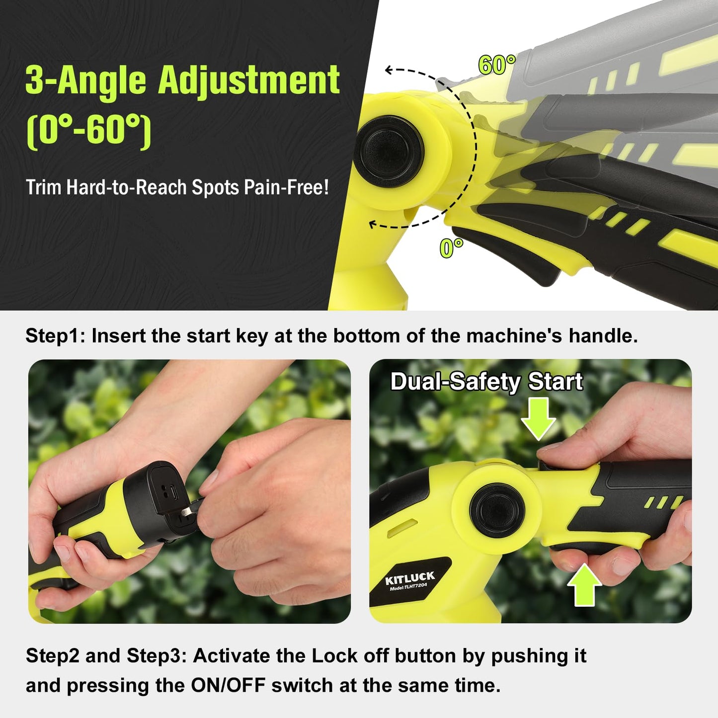KITLUCK 8V Cordless 2-in-1 Grass Shear & Hedge Trimmer,Handheld Electric Grass Trimmer Hedge Shears/Grass Cutter Rechargeable,2000mAh Battery for Yard, Garden, Lawn Care