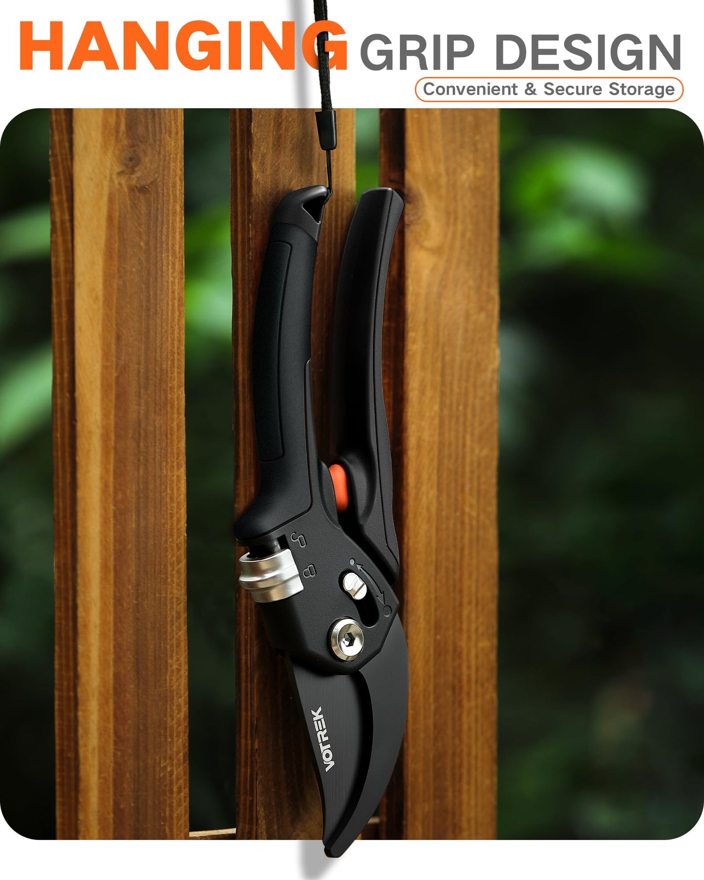 VOTREK 8.5" Pruning Shears for Gardening, 【Unique Stepless Handle Opening】Professional Bypass Garden Clipper, Heavy Duty Plant Pruners for Branch 【SK5 Steel Blades】【All Hand Sizes】, Classic Black