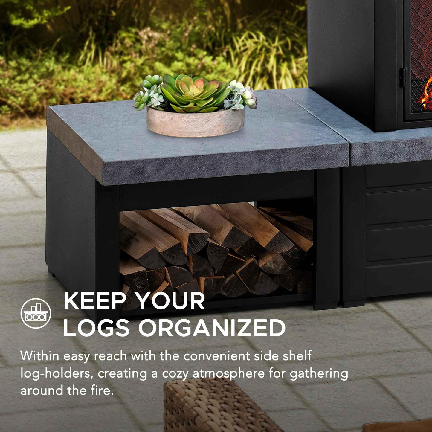 Sunjoy Wood Burning Fireplace – Matte Black Outdoor Steel Fireplace with Chimney, Log Holders, Fireplace Tool, and PVC Cover