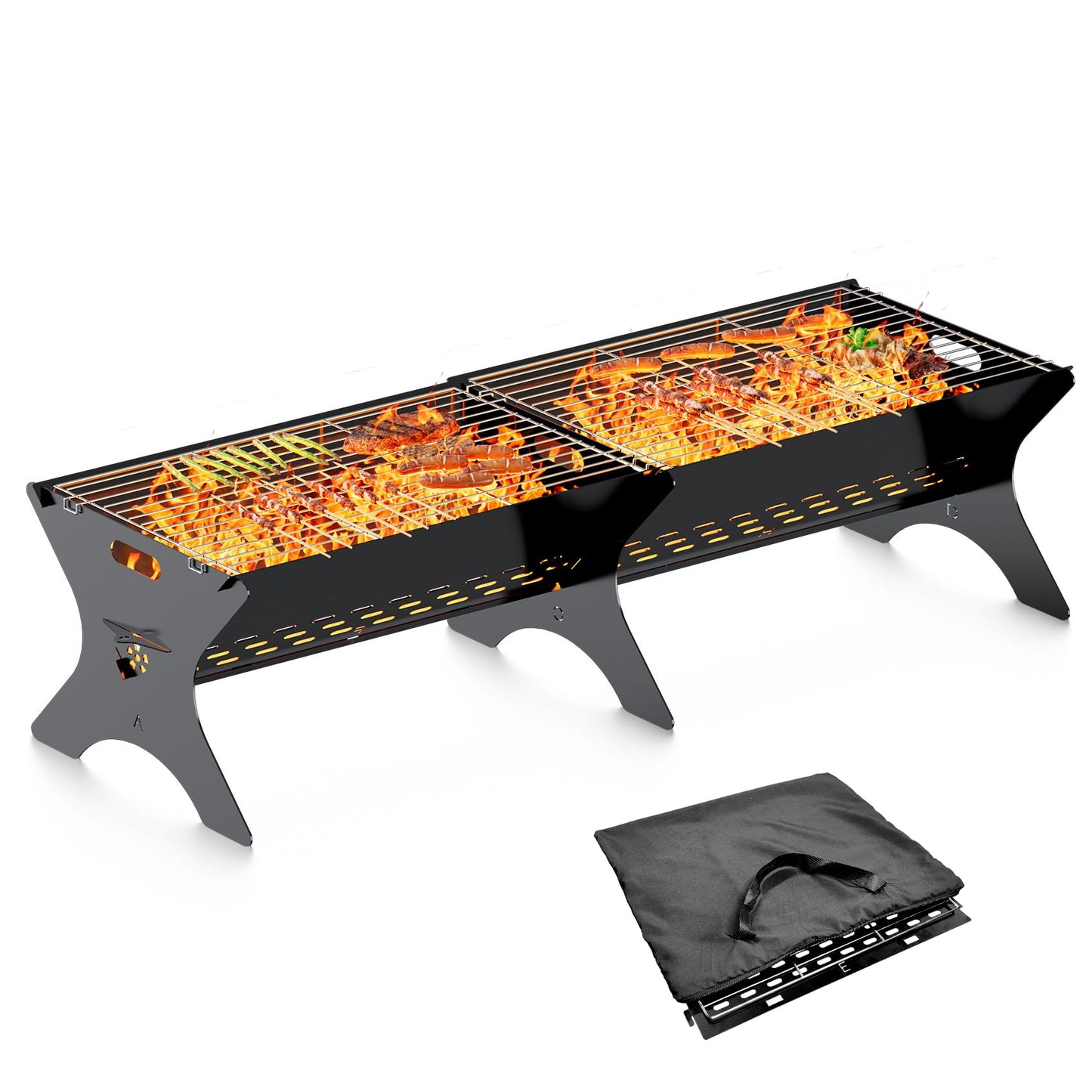 Bearfire Camping Campfire Grill 2 Packs | Portable Folding Charcoal Grills, Backpacking & BBQ Grill, Heavy Duty Firepit Grate Grill with Carry Bag for Outdoor Cooking, Bonfire, Patio, Backyard-31 Inch