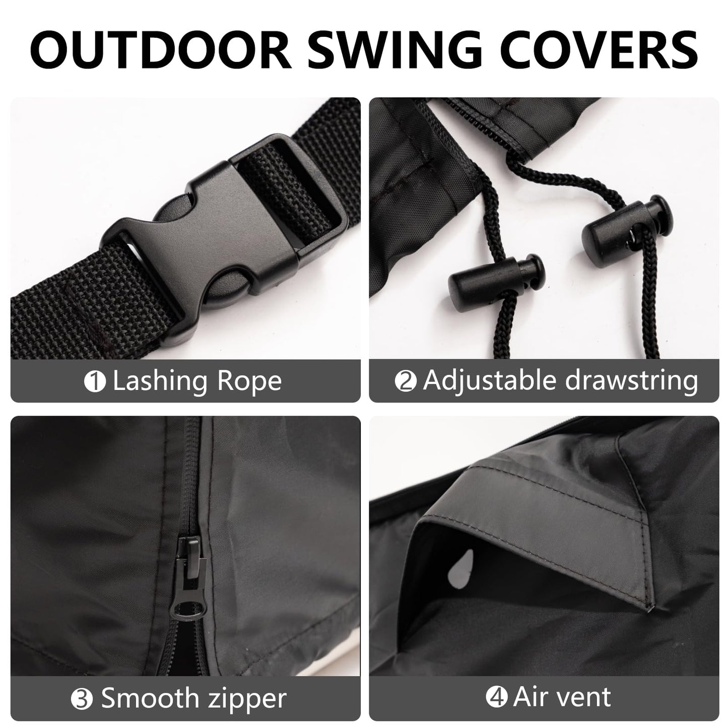 WEIMELL Waterproof Outdoor Swing Cover 3 Triple Seater Garden Patio Proch Swing Cover All Weather Protection 3 Seat Swing Canopy Covers Black (86L x 48D x 67H inches)