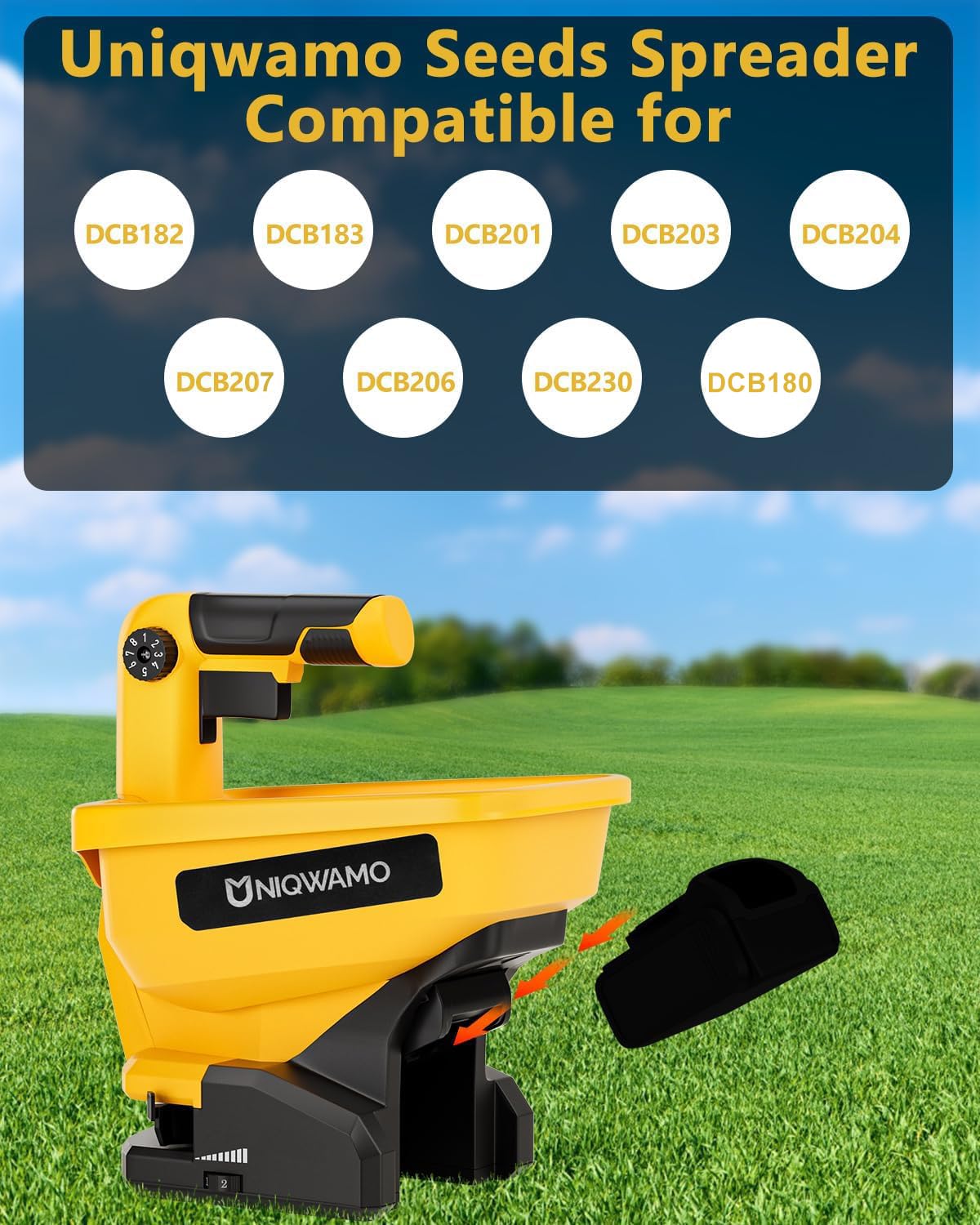 Uniqwamo Handheld Power Spreader Compatible for Dewalt 20V/60V Li-ion Battery, Available Year-Round, Grass Seeds, Rock Salt (Battery not Included)
