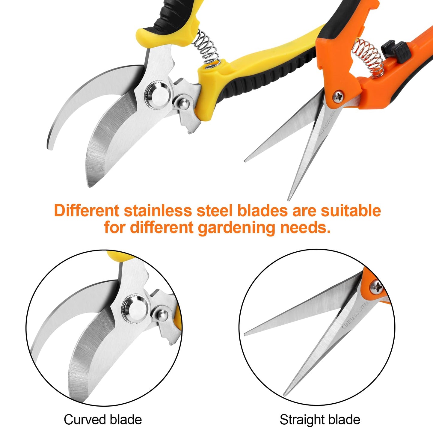 Oligei 2 Pack Stainless Steel Pruning Shears, Garden Shears, Garden Clippers, Gardening Tools Scissors with Soft Grip Handle