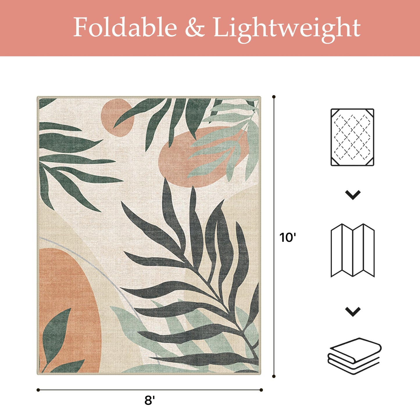 GENIMO Outdoor & Indoor Area Rug 8'x10', Waterproof, Non-Shedding, Easy Cleaning, Leaf Mat for Patio, Living Room, Balcony, Dining Room, RV, Deck, Bedroom, Camping, Outside Carpet, Beige Grey