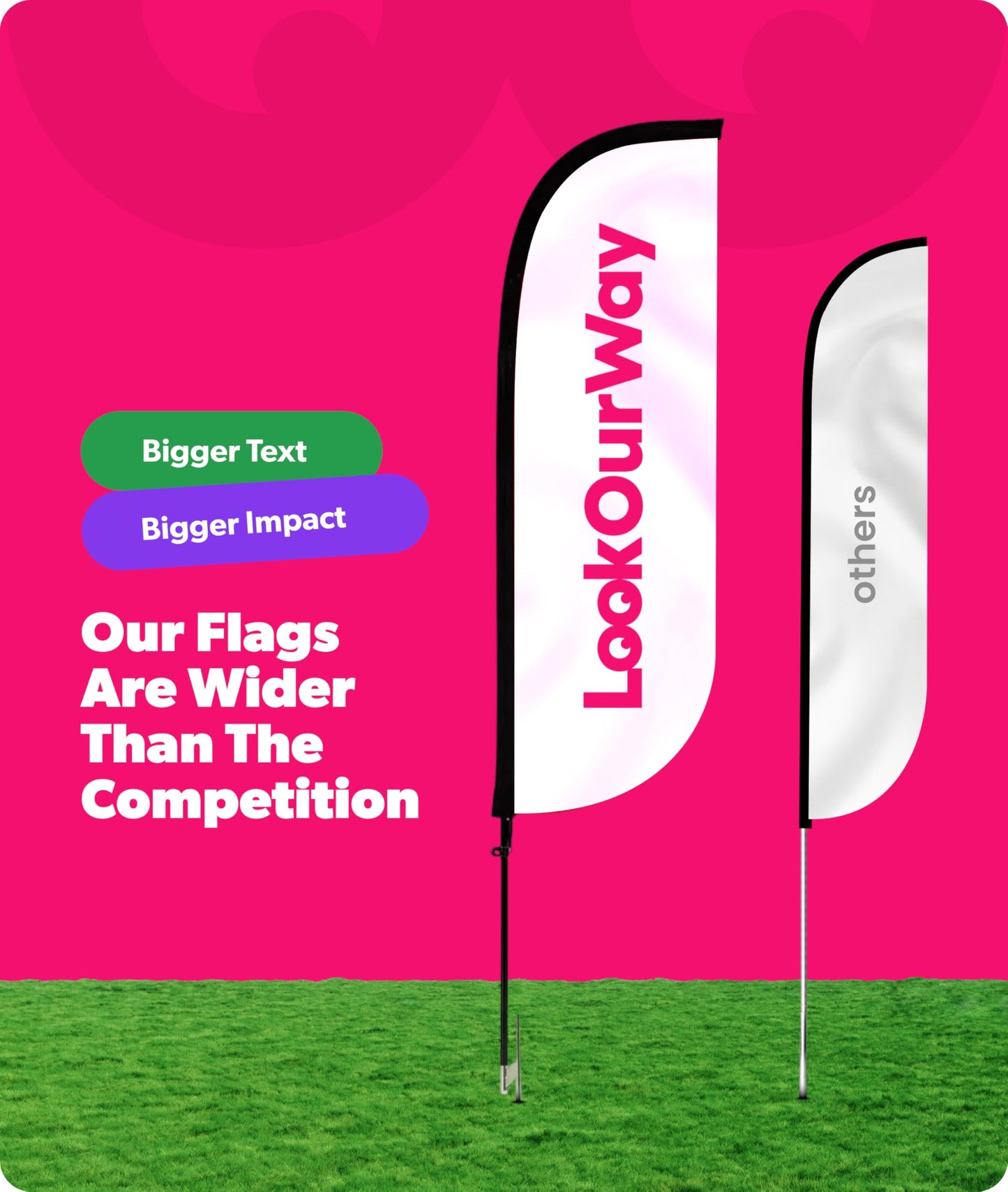 LookOurWay Feather Flag Pole Kit 3-Pack Bundle - 7ft Tall Grand Opening Advertising Banners with Poles and Ground Spikes - Now Open Red & Yellow