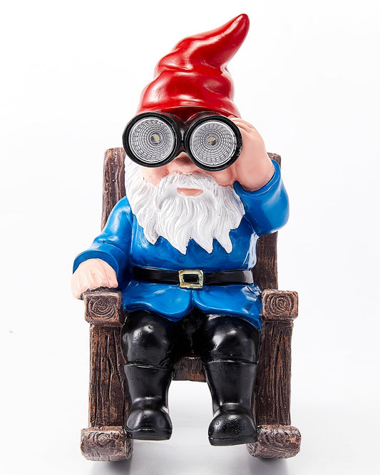 GaloTrek Solar Garden Gnome Statues Resin Gnome Figurines Sitting on Rocking Chair Outdoor Telescope Gnome Gifts for Yard, Patio Decor Gift