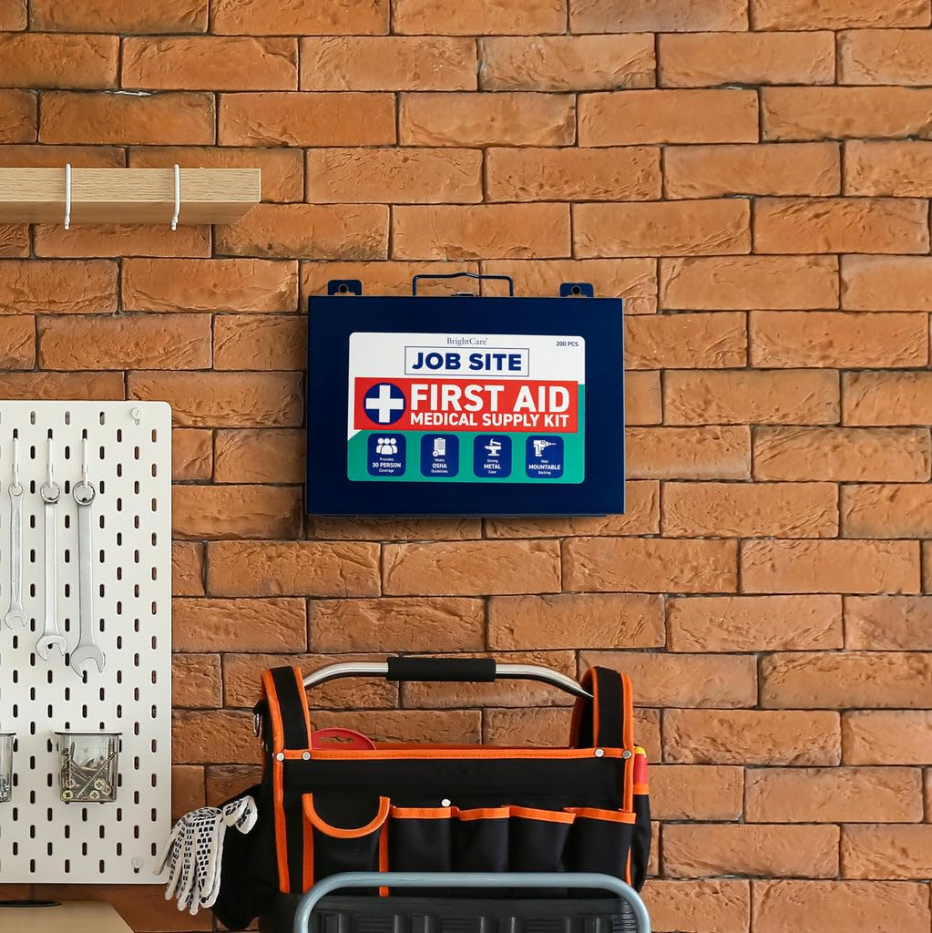 Metal Case First Aid Kit for Job Site & Contractors - OSHA Compliant, Heavy Duty Case for Work Trucks, Fleet, Renovation, Industrial, and Construction- 200 Piece Wall Mount & Portable First Aid Kit