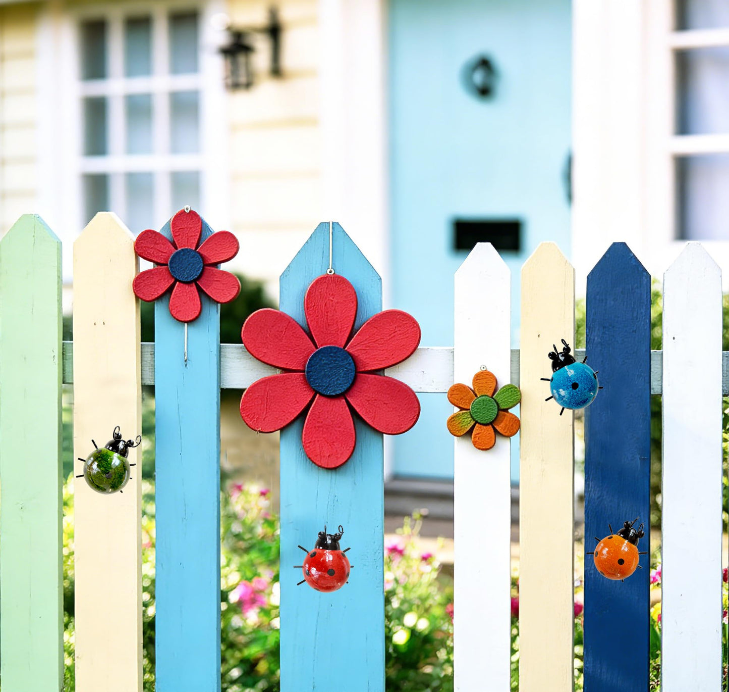 GIFTME 5 Metal Garden Wall Art Decorative Set of 4 Cute Ladybugs Outdoor Wall Sculptures