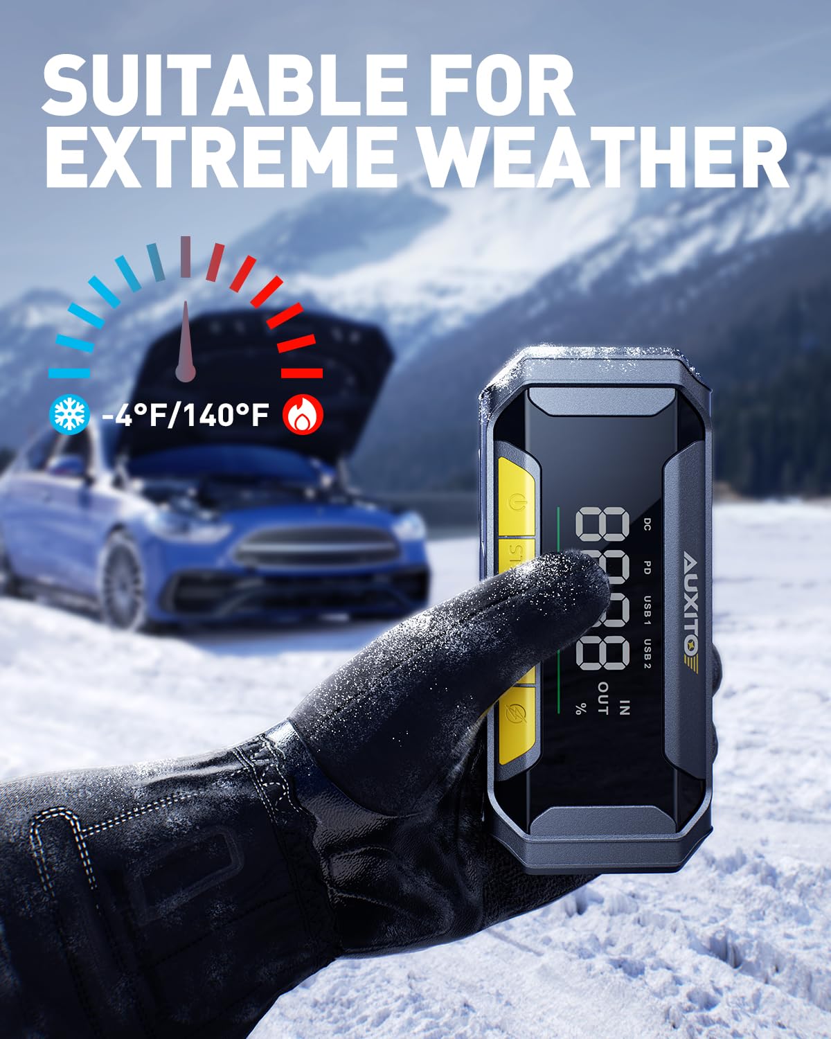 AUXITO 8000A Portable Jump Starter for All Gas/12L Diesel, 20000mAh Car Battery Booster Jump Pack, Jump Box for Car with 60W Fast Charging, LCD Screen Display, 700LM LED Light