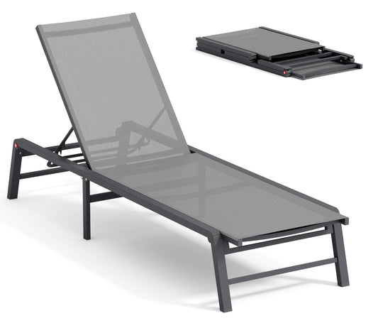 FHVIT Aluminum Chaise Lounge Chair Outdoor, Foldable Patio Lounge Chair Assemble-Free, Pool Lounge Chairs with 5 Adjustable Backrest, Outdoor Lounge Chairs for Outside Poolside Beach Lawn Grey