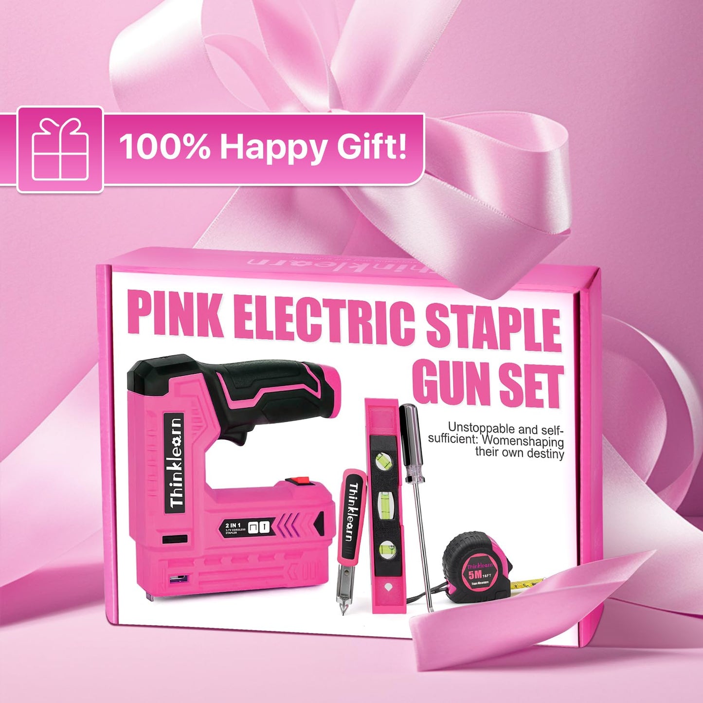 Pink Electric Staple Gun, 7PCS 2 in 1 Cordless Stapler Nail Gun Set with 3300pcs Staples Nails, 4V Brad Nailer Tacker for Upholstery, Wood, Carpentry, Crafts, DIY, Brad Nailer Kit with USB Charger