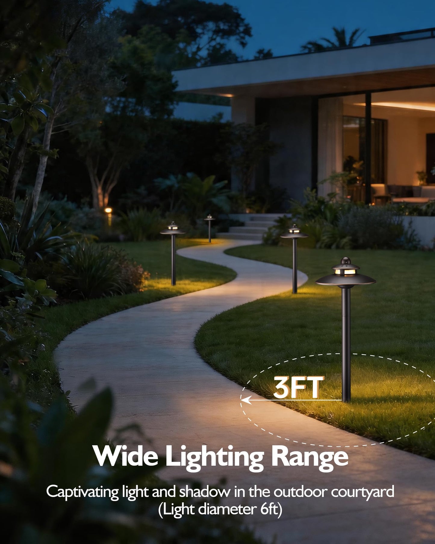 LITFIT Low Voltage Landscape Lighting, 3CCT (2700K/3000K/4000K) 12V 3.87W 83lm Pathway Lights, Oil Rubbed Bronze Die-Cast Aluminum Hardwired Walkway Light with Connectors for Garden Yard, 4 Pack