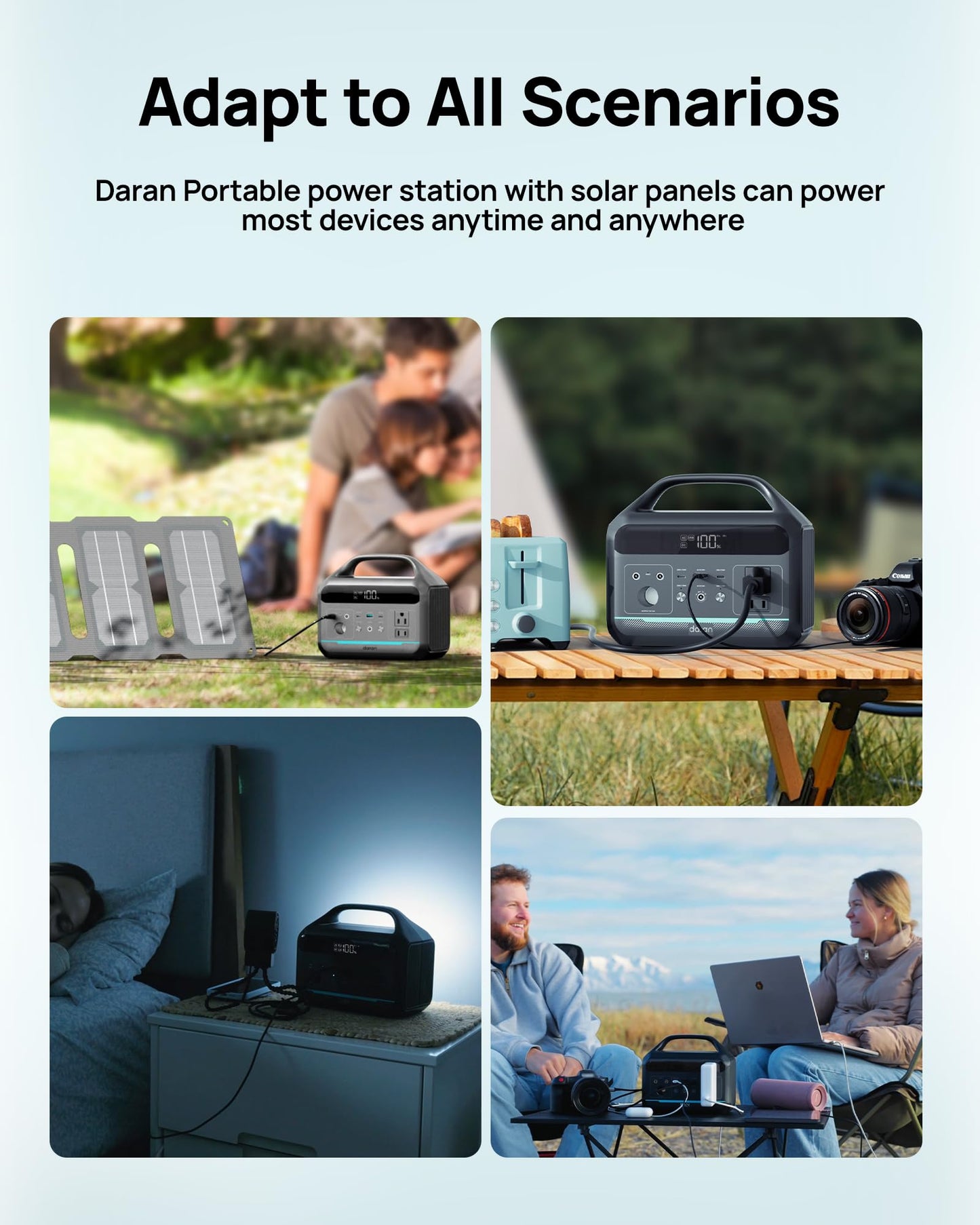 DARAN Portable Power Station 300W (600W Peak), 192Wh LiFePO4 Battery Solar Generator with 60W PD Fast Charge, 5.84lbs Lightweight Backup Battery for Outdoor Camping, CPAP, RV (Solar Panel Optional)