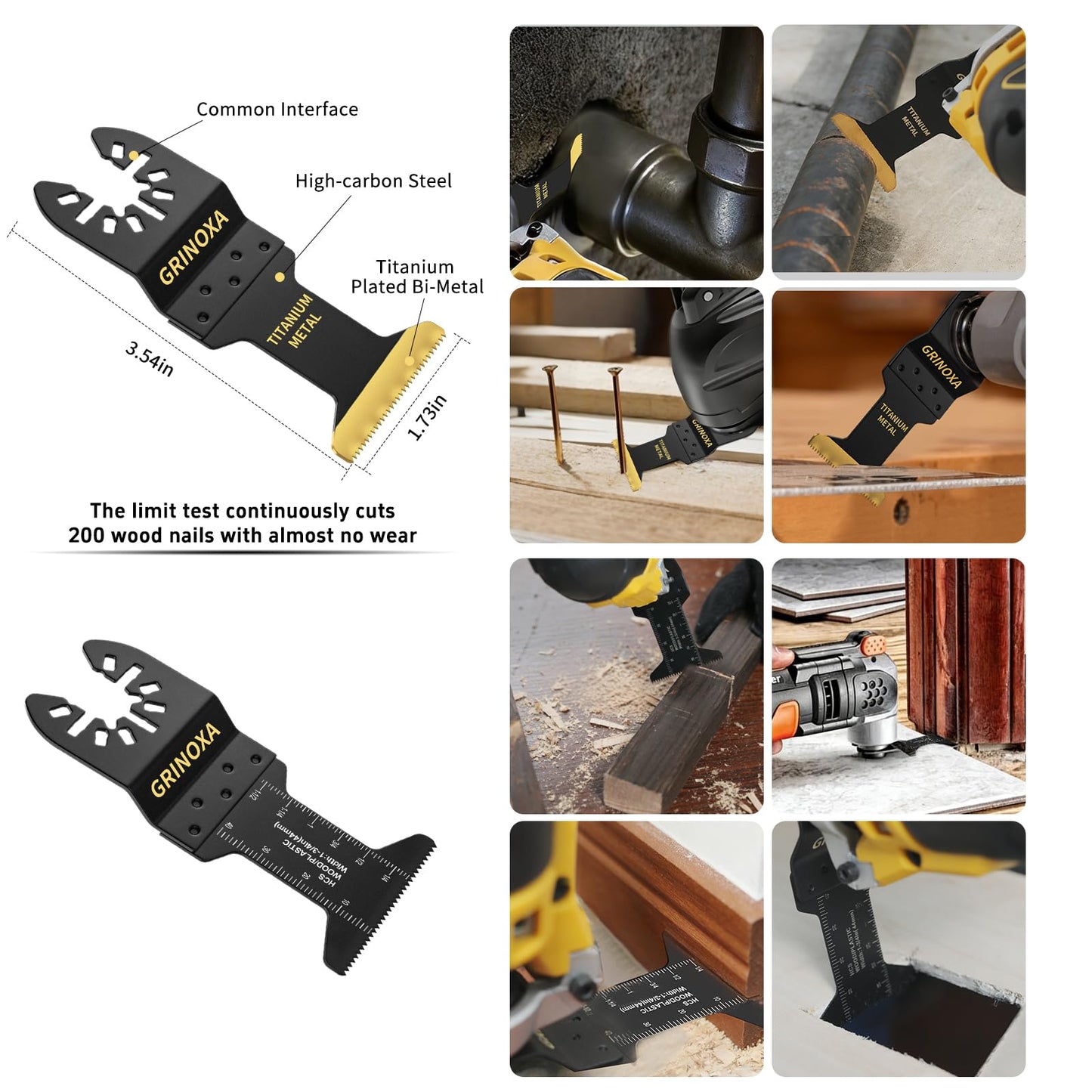 GRINOXA 55PCS Multi Tool Blades Kits, Professional Universal Oscillating Tool Blades for Wood Plastic Metal, Quick Release Oscillating Saw Blades Fit Dewalt Ryobi Milwaukee Rockwell Fein Makita