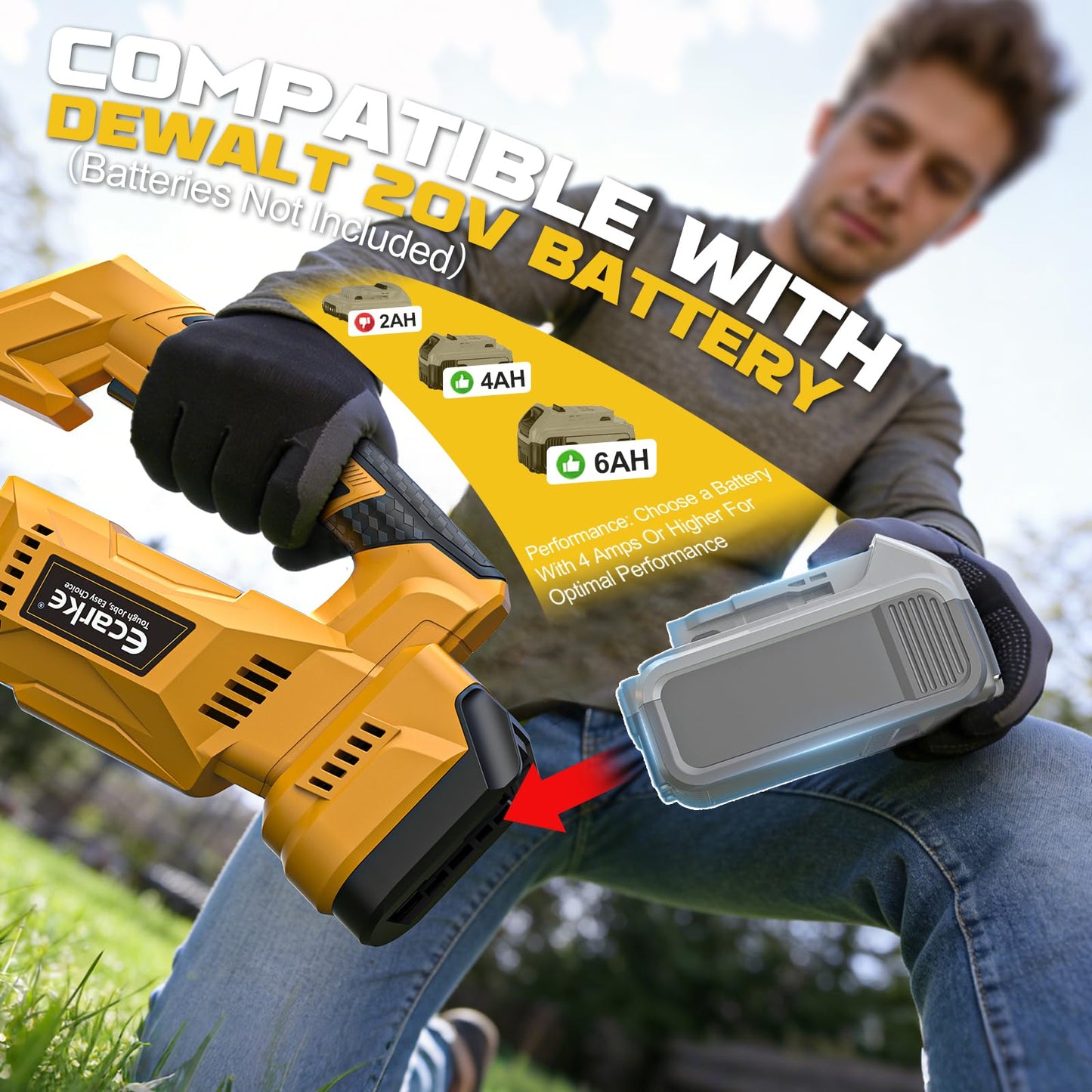 Cordless 2-in-1 Tiller Cultivator & Weed Wacker Compatible with Dewalt 20V Battery (Tool Only), 500RPM Electric Garden Tiller String Trimmer, 9" Tilling Width 9.4" Depth for Soil Lawn Cultivation