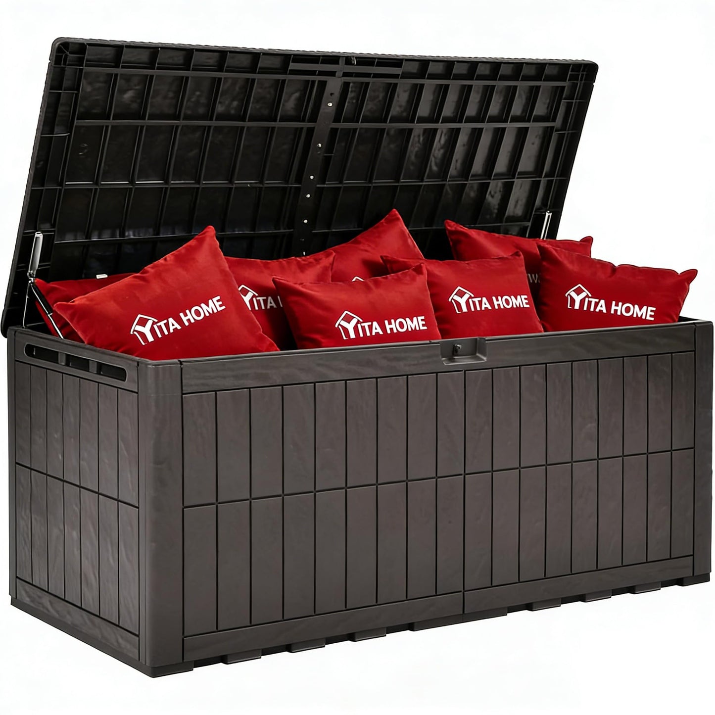YITAHOME XXL 240 Gallon Extra Large Deck Box, Waterproof Resin Outdoor Storage Box with Lock and 3-Person Bench Seating for Patio Furniture Cushions,Garden Tools & Pool Accessories, Dark Brown