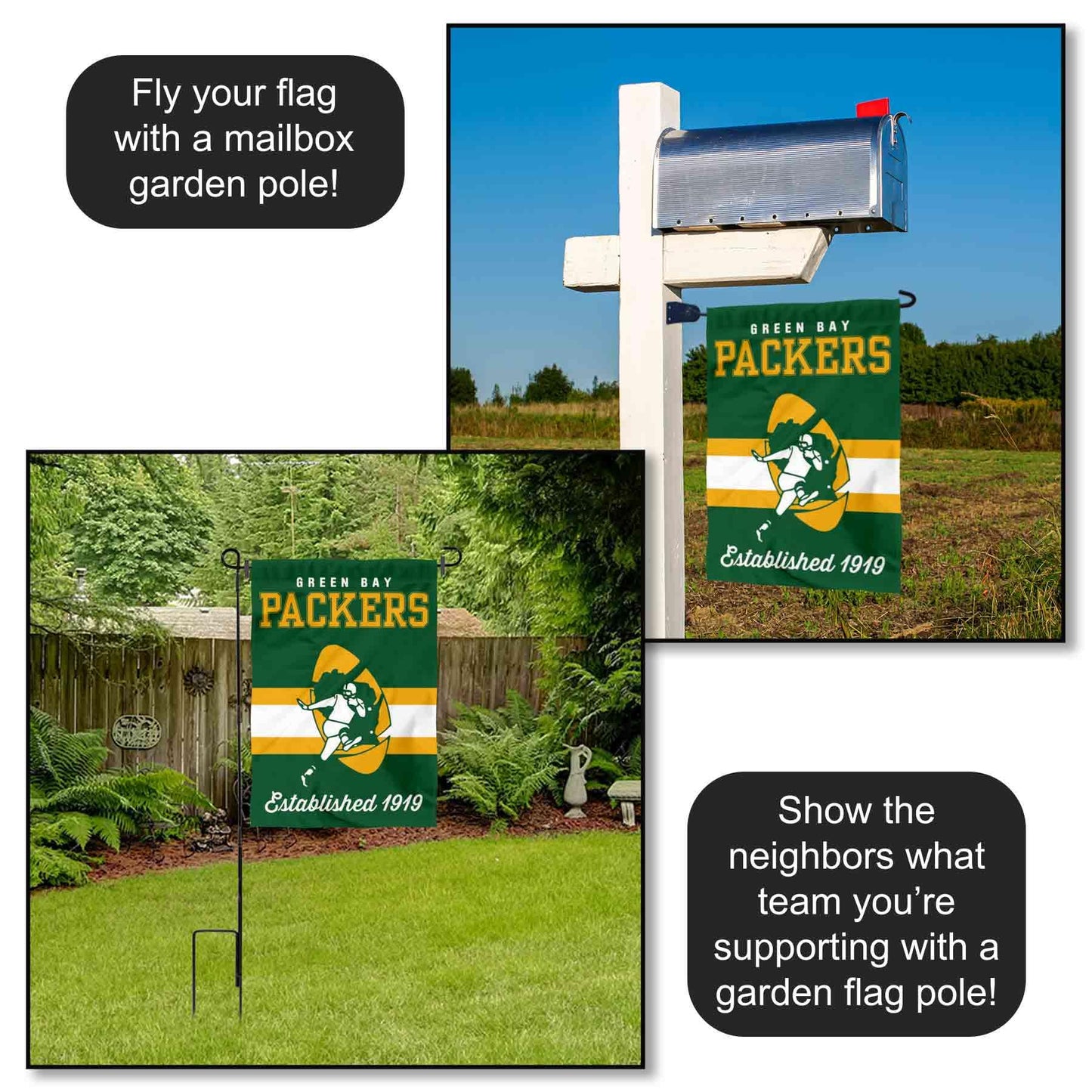 Green Bay Packers Vintage Stripes Garden Flag Double Sided Banner