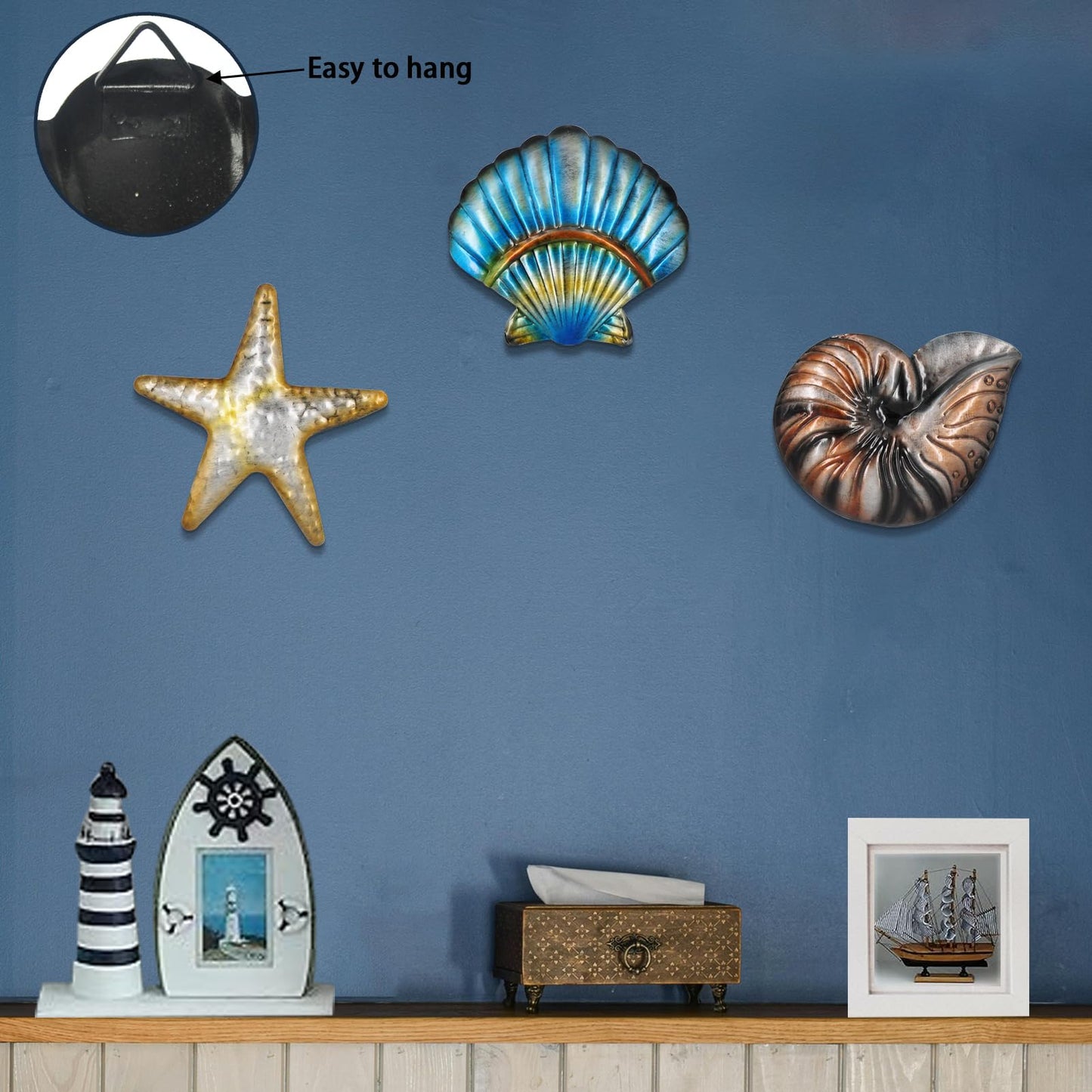 TERKEPT Metal Ocean Wall Sculptures Outdoor Metal Sea Star Conch Wall Art Decor Pool Garden Patio Bathroom Yard Farmhouse Fence Deck