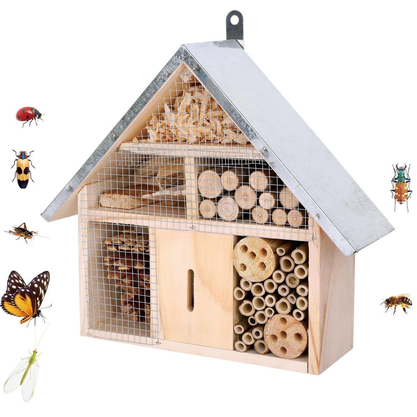 Hanging Bee House Wooden Insect House, Natural Habitat for Beneficial Bees, Bugs, Butterflys, Ladybirds Insect Hotels Garden Yard Home