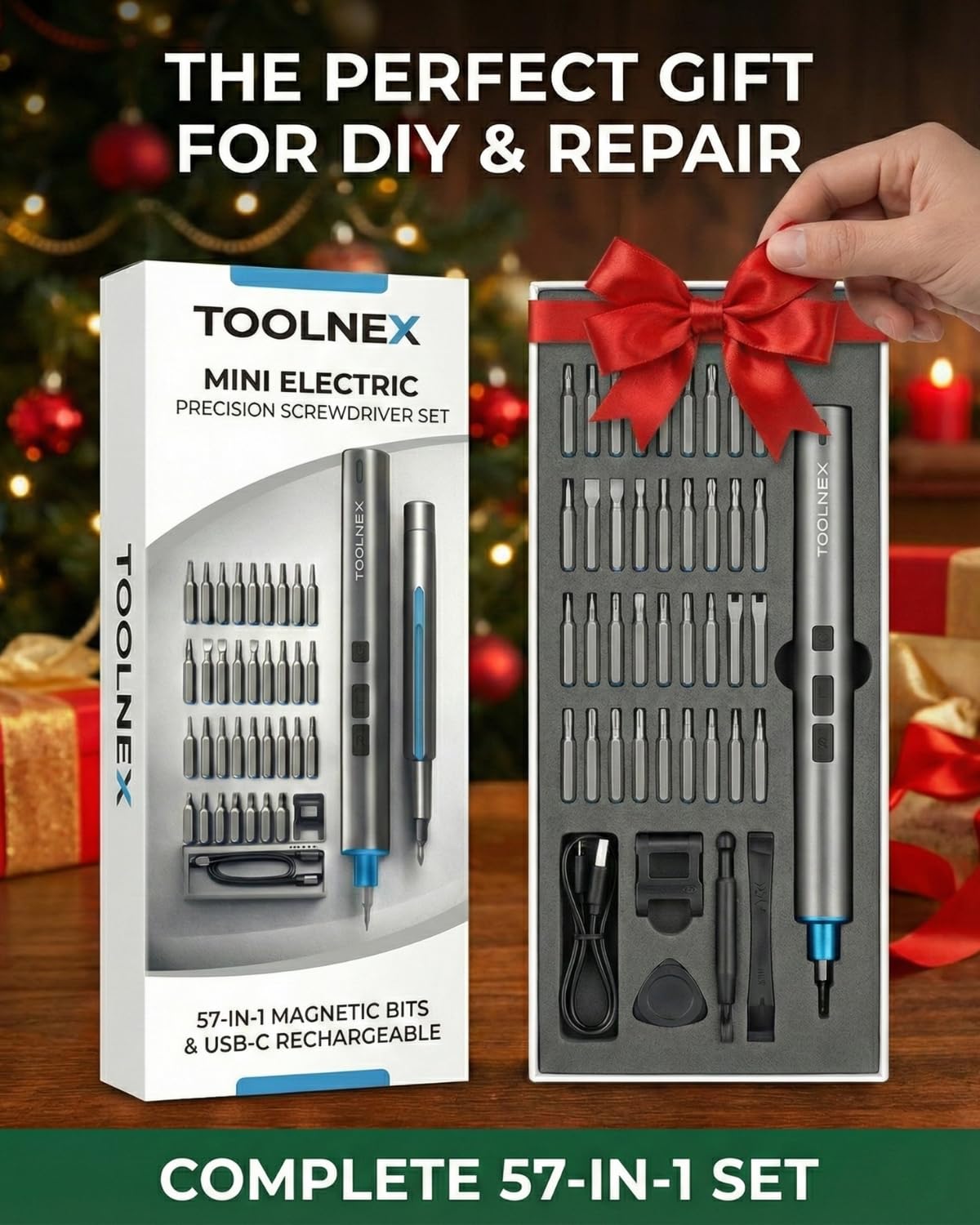 TOOLNEX Mini Electric Screwdriver Set – 57 in 1 Precision Cordless Rechargeable Driver with LED & 48 Magnetic Bits – Compact Power Tool for Electronics, DIY & Home Repair