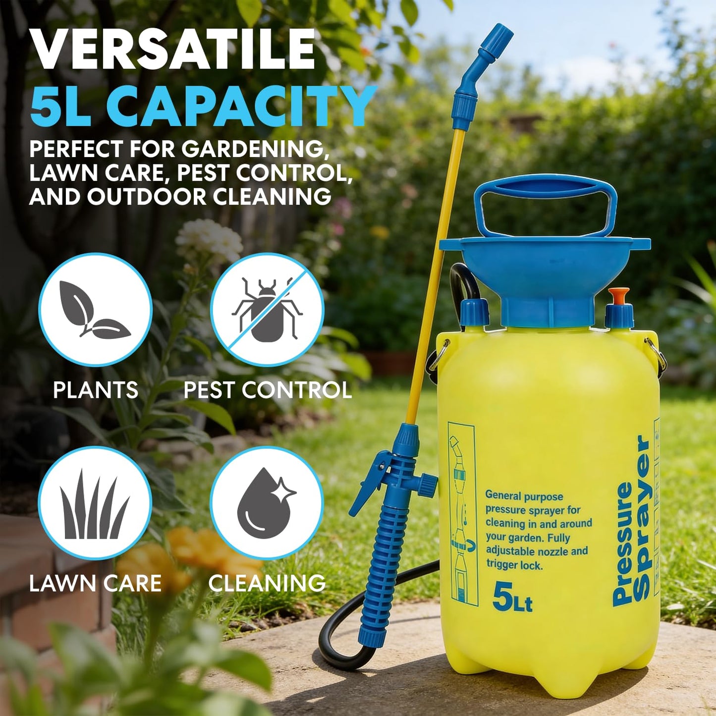 SIMPLI-Magic 5L Garden Pump Sprayer, Handheld Pressure Sprayer with Adjustable Nozzle & Easy Pump Action for Plants, Lawn Care, Cleaning & Outdoor Use