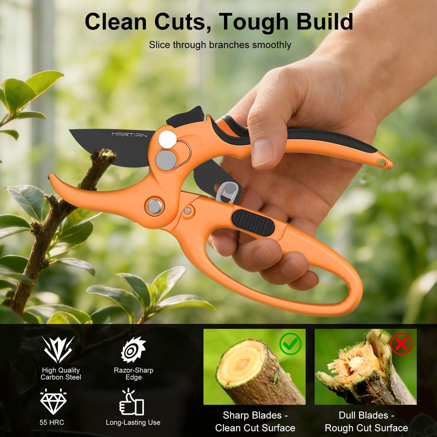 8" Detachable Blade Garden Shears – Heavy-Duty SK5 High Carbon Steel, Easy-Release Blades for Pruning, Trimming & Cleanup | Ergonomic Non-Slip Grip