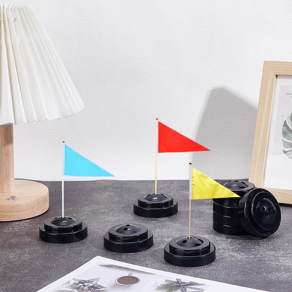 AHANDMAKER 30 Pcs Mini Flag Stand 3 Hole Small Desk Flag Base Desktop Tabletop Stand for Company Office Wedding Party Decorations Classroom Events Patriotic Holidays Display, Black 2.46 Inch