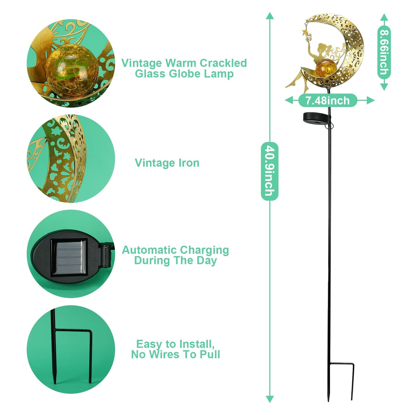 ZKLiLi Solar Lights Garden Decorations,Moon Fairy Light,Solar Statues Outdoor Decor,Warm LED Light for Pathway Lawn Patio Courtyard Gifts for Mom Grandma Women