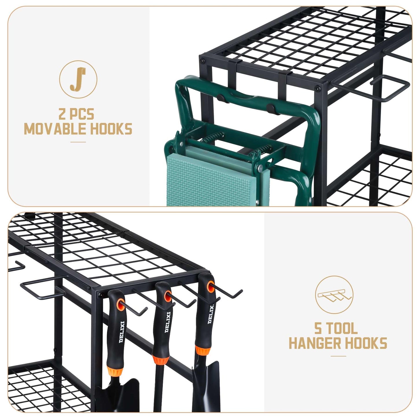NovaNoka Garden Tool Organizer, Large Yard Tool Tower Rack for Garage Organization and Storage, Gardening Tool Stand for Shed or Outdoor, Metal Garden Tool Holder Up to 78 Tools, Shovel, Rake, Black