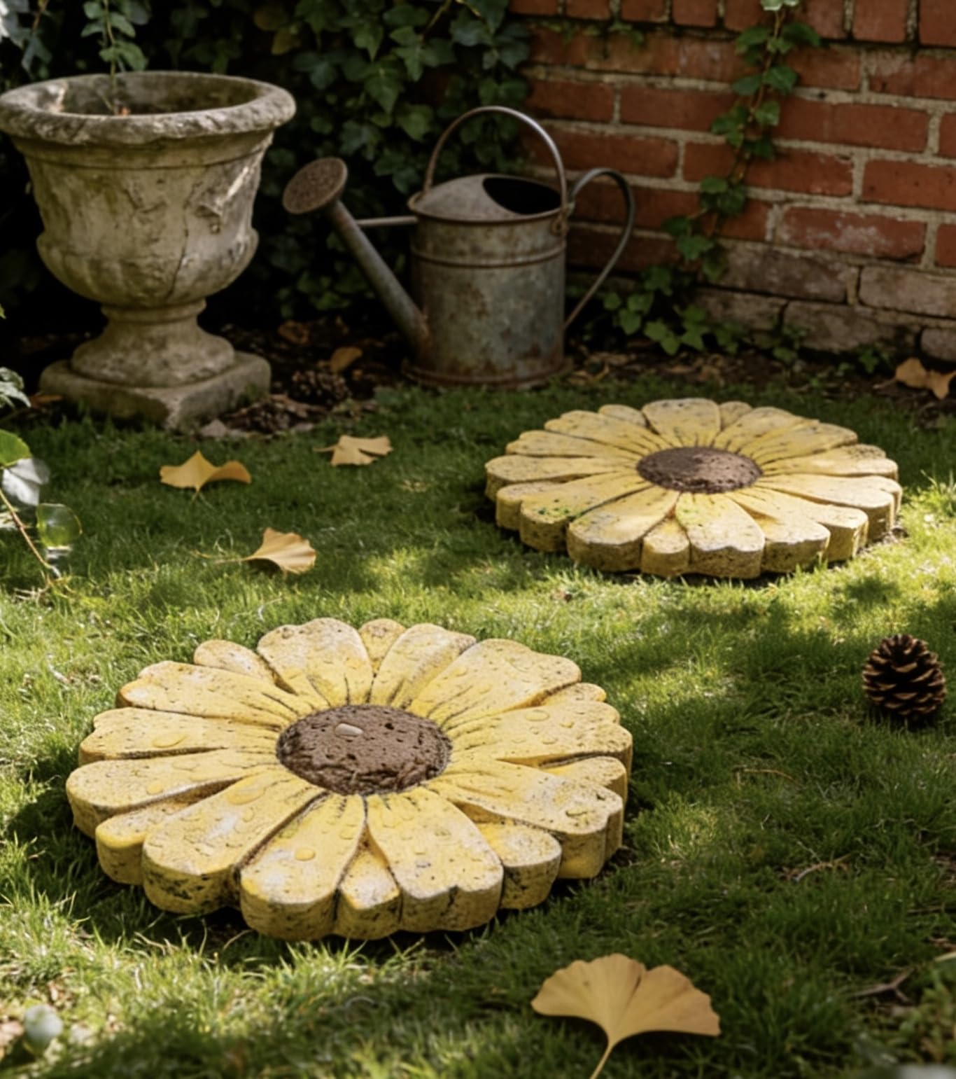 Landoraloria Cement Flower Stepping Stone 10” Daisy Garden Path Stone for Yard & Walkway Handcrafted Non-Slip Outdoor Patio Decor Weather-Resistant Cement Stone (Pink)