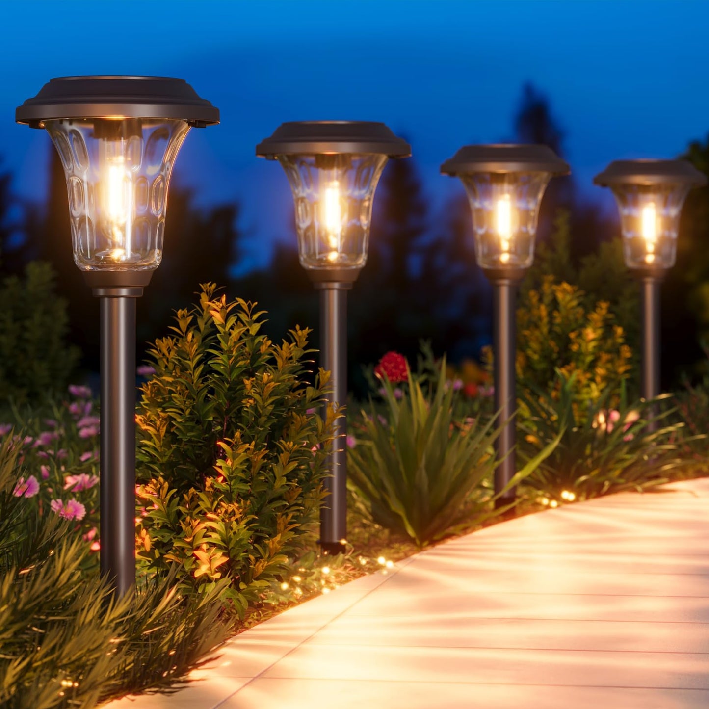 XMCOSY+ Solar Lights Outdoor Waterproof, 6 Pack Metal Glass Solar Pathway Lights, 20/40LM Bright Landscape Lighting for Garden Yard Backyard Path Driveway Walkway Outside Decor (Warm/Cool White)