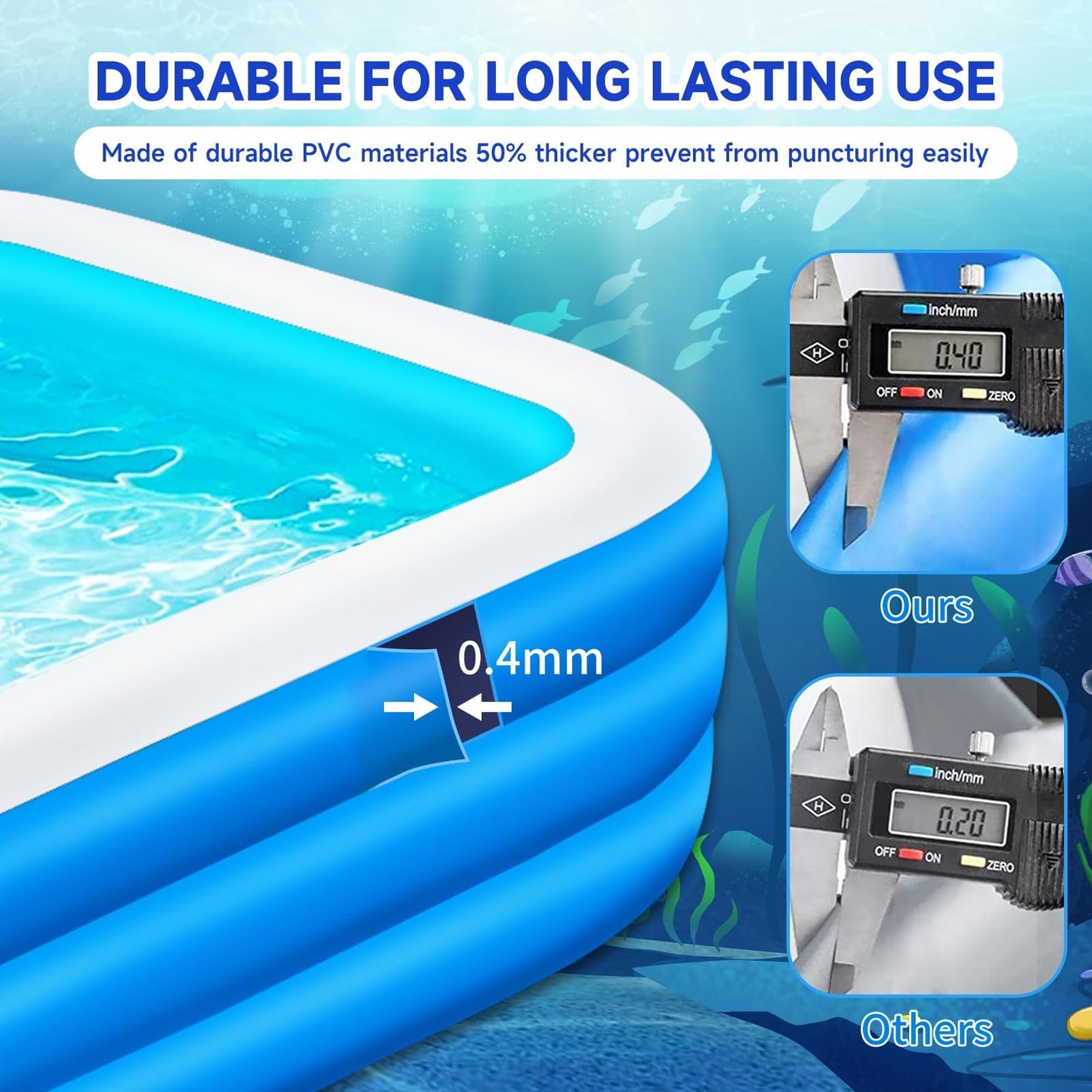 Nattork Inflatable Swimming Pool for Kids and Adults- 118" x 68" x 22" Family Full-Sized Blow Up Pools for kids -Thickened Durable Above Ground Swimming Pool Backyard Lawn, Indoor Outdoor Summer Party