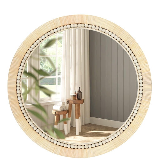 ULIKE Rattan Wicker Mirror for Bathroom, 24 Inch Boho Woven Decorative for Wall, Rustic Farmhouse Vanity Mirror, Round Rattan Mirrors for Living Room Entryway Bathroom Bedroom