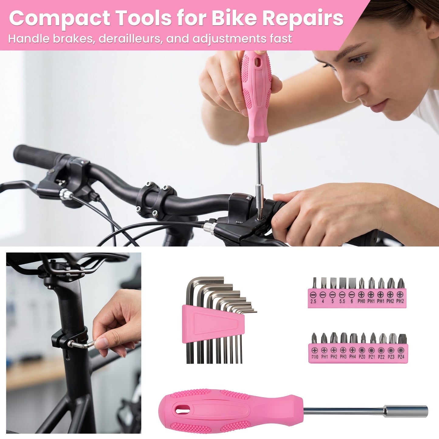 Pink Tool Set for Women, 136-Piece Household Small Tool Set, Toolbox Storage for Home Repairs, Portable Hand Tool Kit for Home, Car Repair, for Ladies