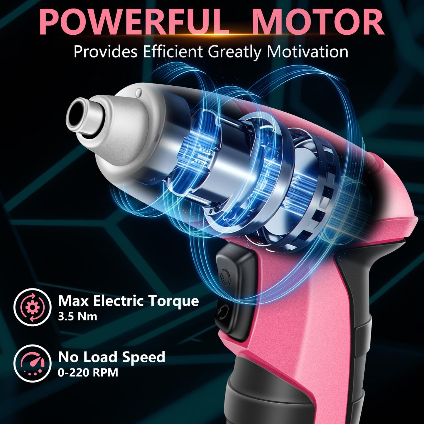 Electric Screwdriver 3.7V Pink USB Small Power Screwdriver Set. Cordless & Rechargeable with Driver Bit Set