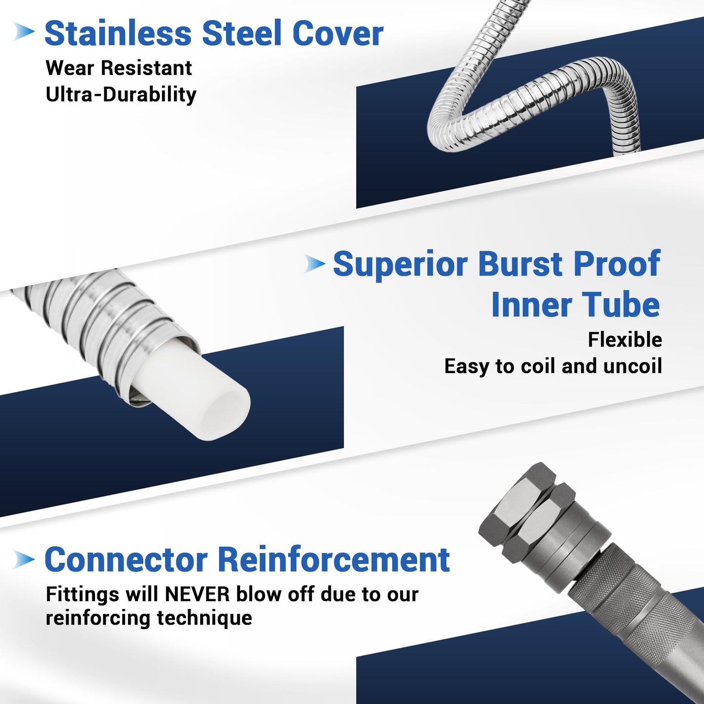 75 FT Stainless Steel Garden Hose – Heavy Duty 304 Metal Hose, 500+ PSI Burst Strength, No-Kink, Dog Bite & Puncture Resistant, Swivel-End Fittings, 8-Mode Nozzle for Large Gardens, Outdoor Use