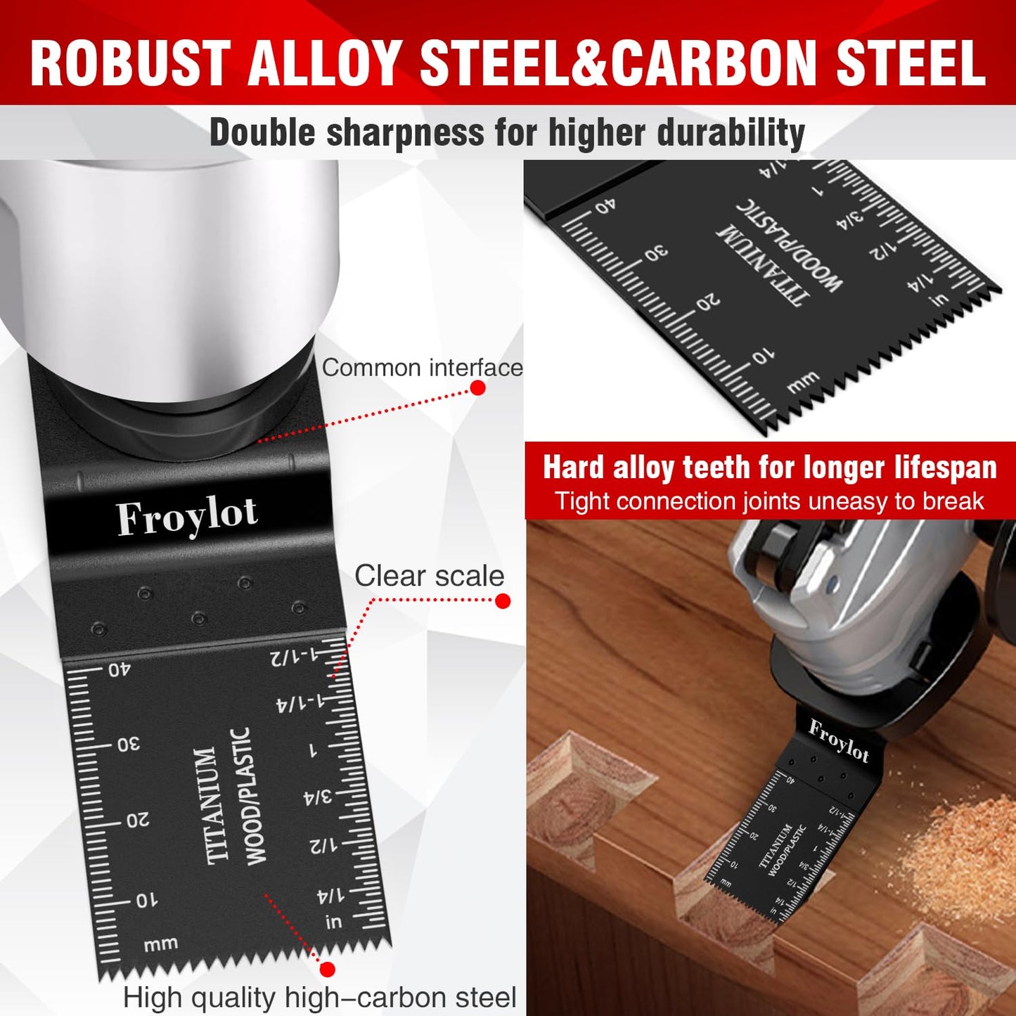 49PCS Universal Oscillating Tool Saw Blade Kit - Titanium Bi-Metal Multitool Blades Cutting Wood Nails/Metal/Plastic -Fits Black Decker DeWALT Porter Cable Rockwell Ridgid Ryobi Chicago Craftsman
