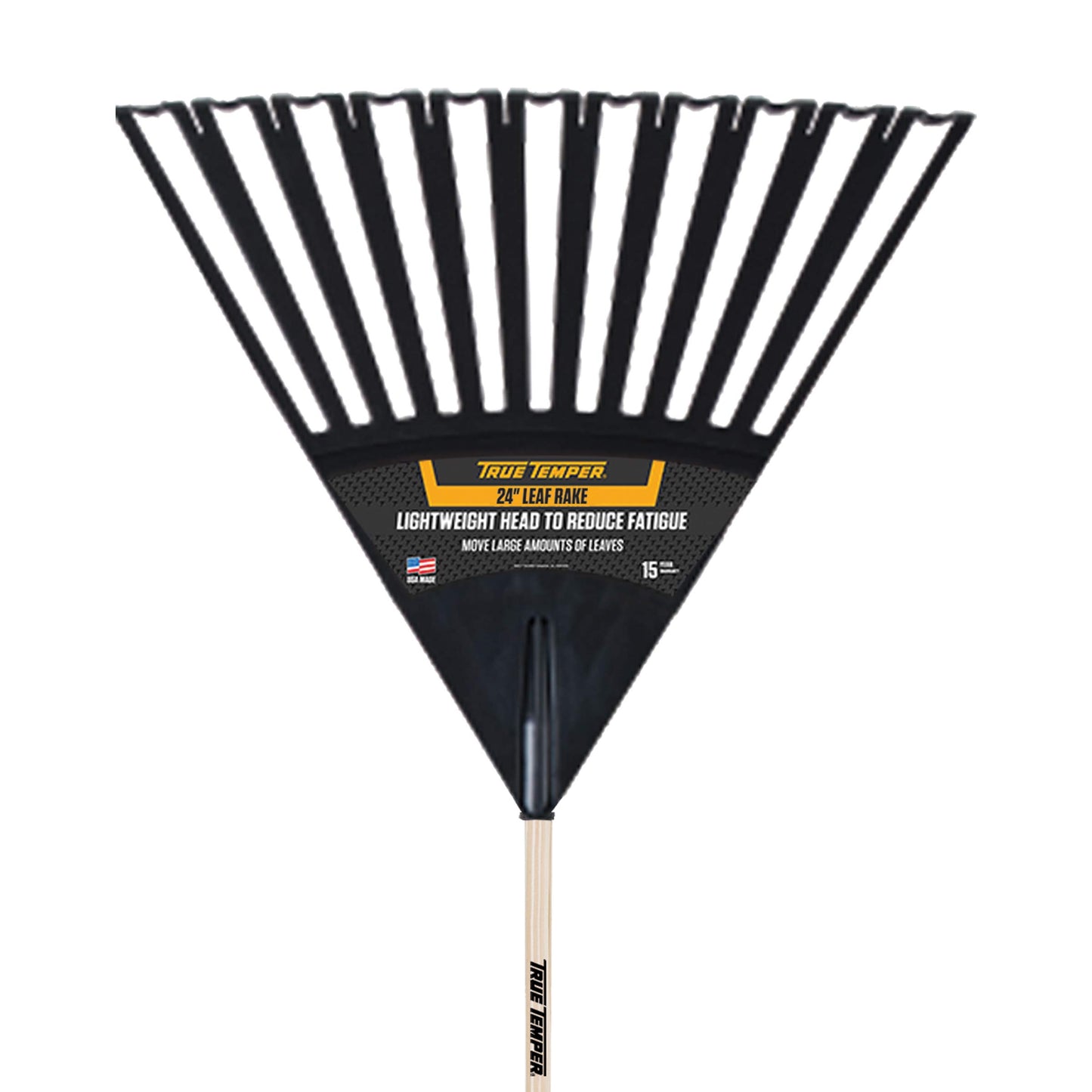 True Temper 2914912 Clog Free Poly Leaf Rake with 48 in. Hardwood Handle with Cushion Grip, 24 Inch