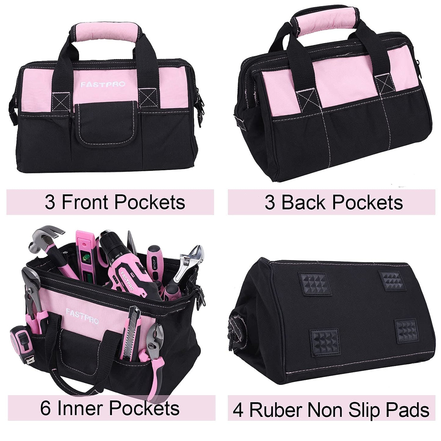 FASTPRO 232-Piece Pink Tool Set with Drill, 20V Cordless Drill Driver and Home Tool Set, Pink Drill Set for Women, Lady's Repairing Kit with 12-Inch Storage Bag, Pink