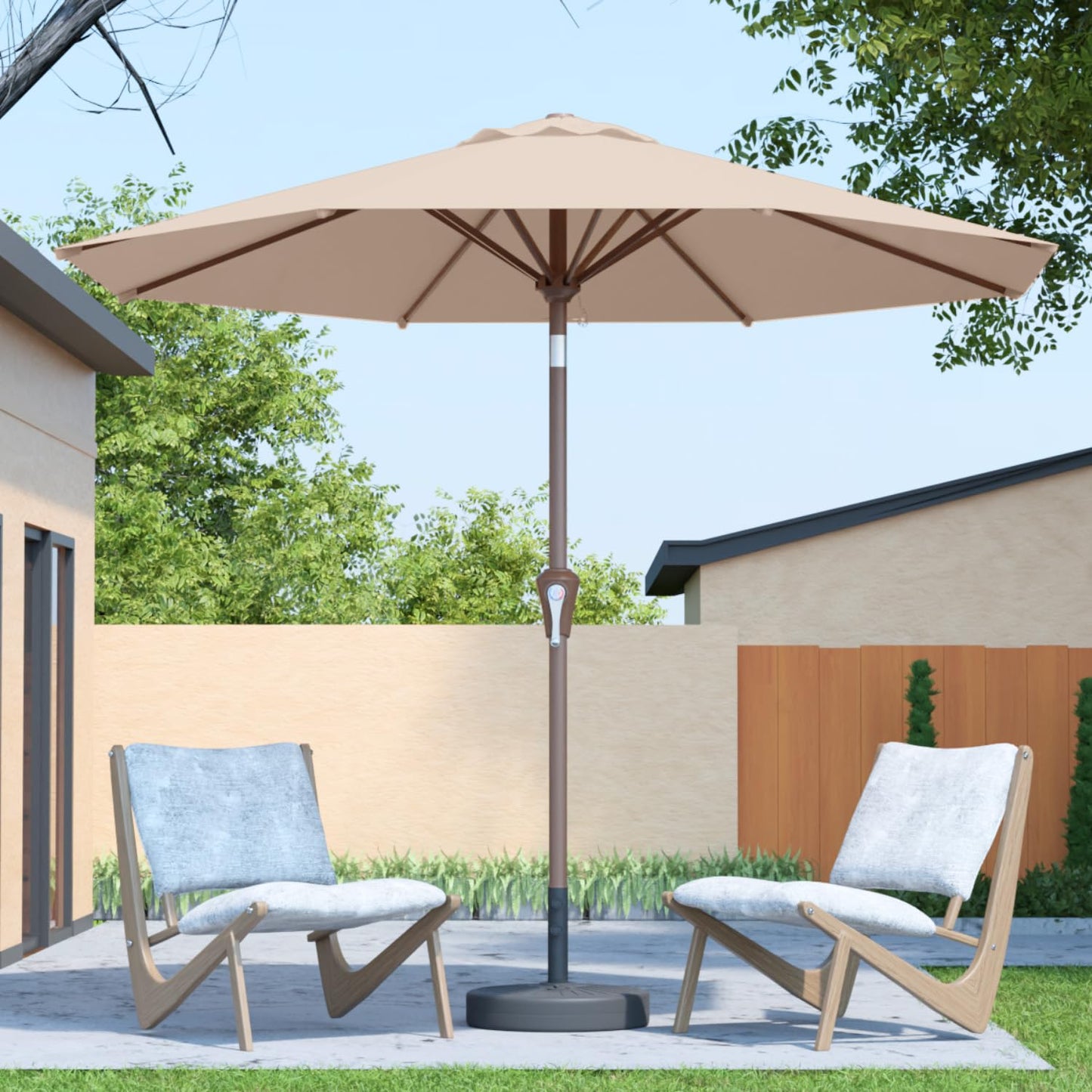 Patio Kingdom 10FT Patio Umbrella Outdoor Market Umbrella with Crank and Tilt, 8 Flexible Fiberglass Ribs, UV-Resistant Waterproof Canopy for Patio, Deck, Garden, Backyard, Beige