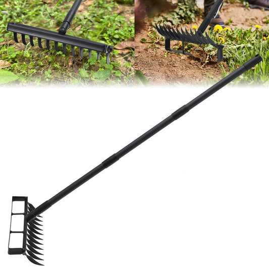 Garden Hoe & Stirrup Hoe, 2-in-1 Weed Puller Gardening Tools with 76" Heavy Duty Long Adjustable Handle, 12 Teeth Hula Garden Hoe with Rake for Weeding, Cultivating, Loosening Soil, Digging & Raking