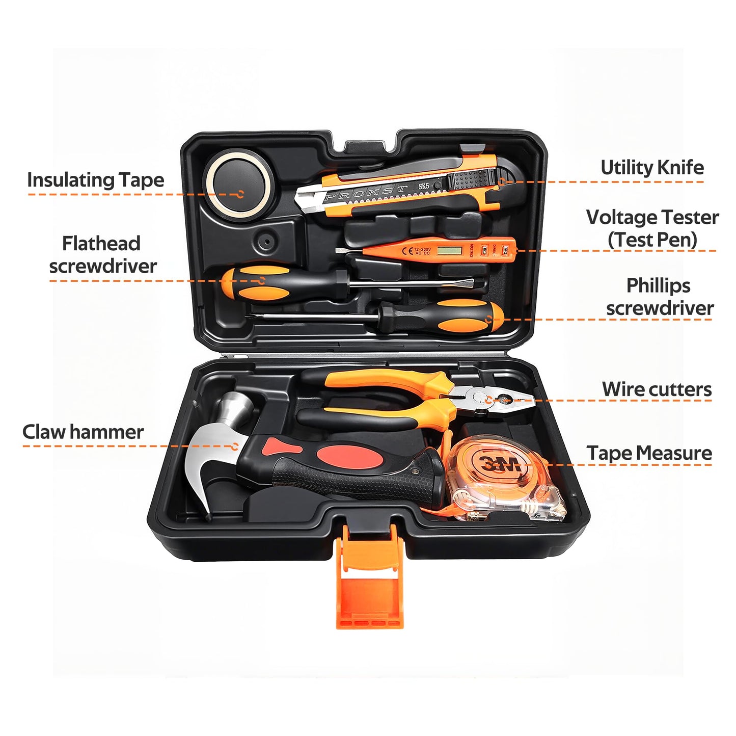 8 Piece Hand Tool Set, High Strength Steel Tools for Home Repair, Car Maintenance, Furniture Assembly with Convenient Storage Case, Basic Tool Kit for Home Use